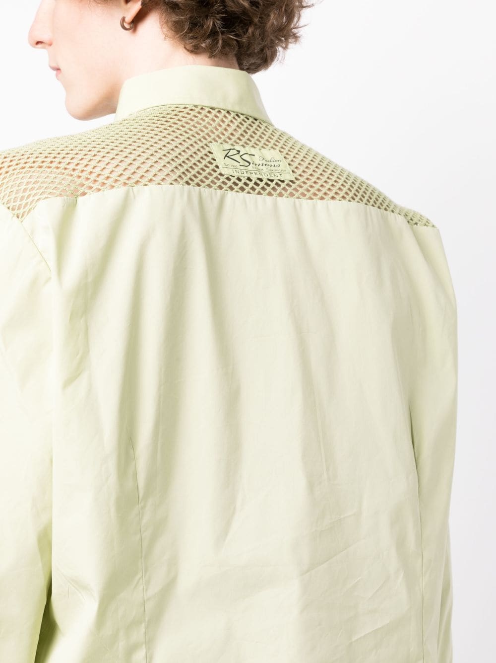 mesh-panel cotton shirt - 5