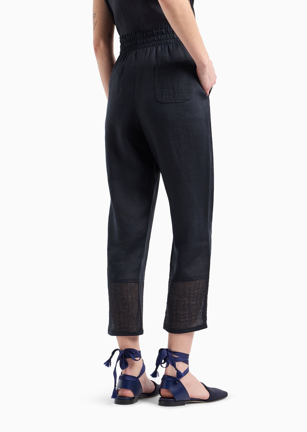 Pure linen trousers with elasticated waist and brushed details - 3