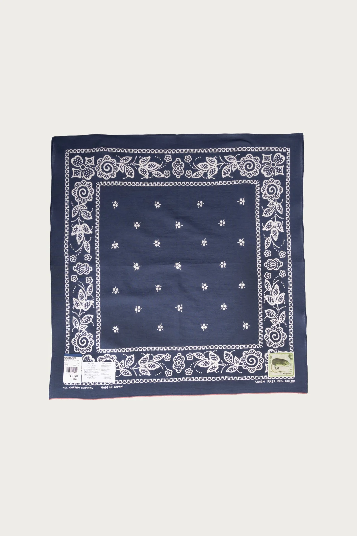 Fastcolor Selvedge Bandanna (ESCARGOT FLOWER) 20x20 - Navy - 1