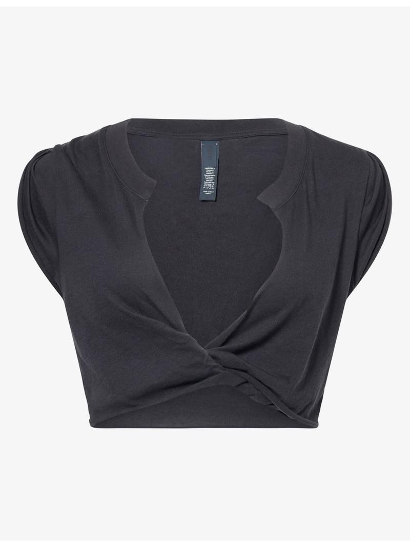 Twist-Detail Plunge-Neck Cotton Crop Top 1