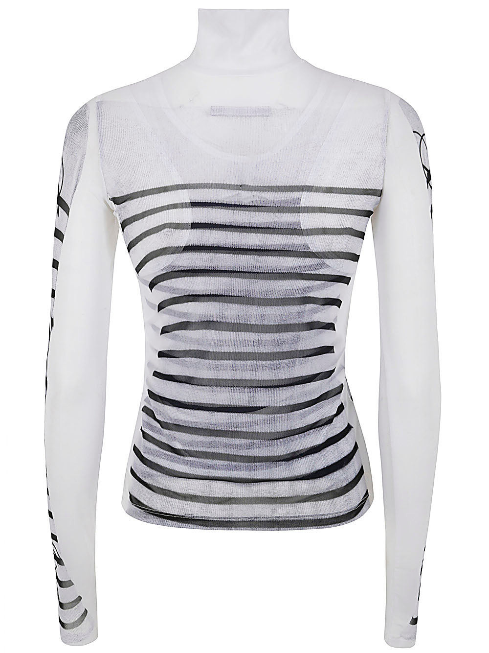 Jean Paul Gaultier Women Spandex And Mesh Longsleeve Top Printed "Feathers Mariniere" - 3