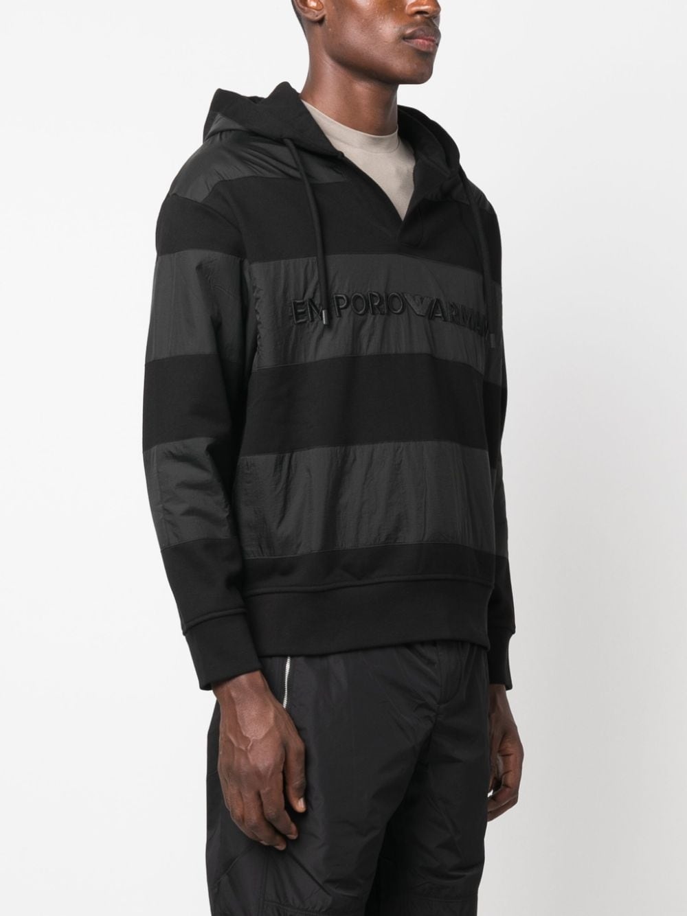 logo-embroidered striped hoodie - 3