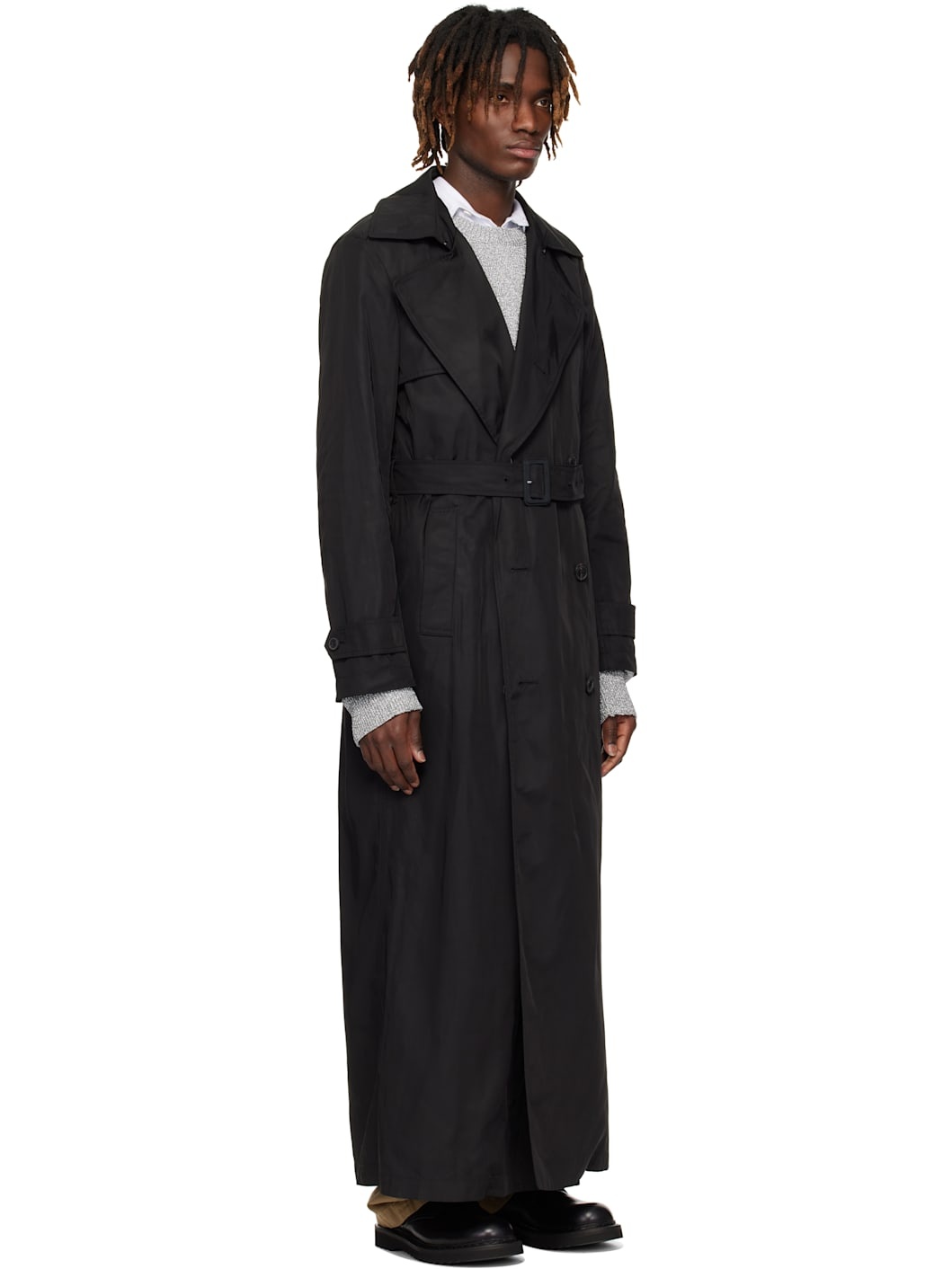 Black Double-Breasted Trench Coat - 2
