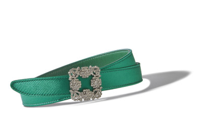 Manolo Blahnik Green Satin Crystal Buckled Belt outlook