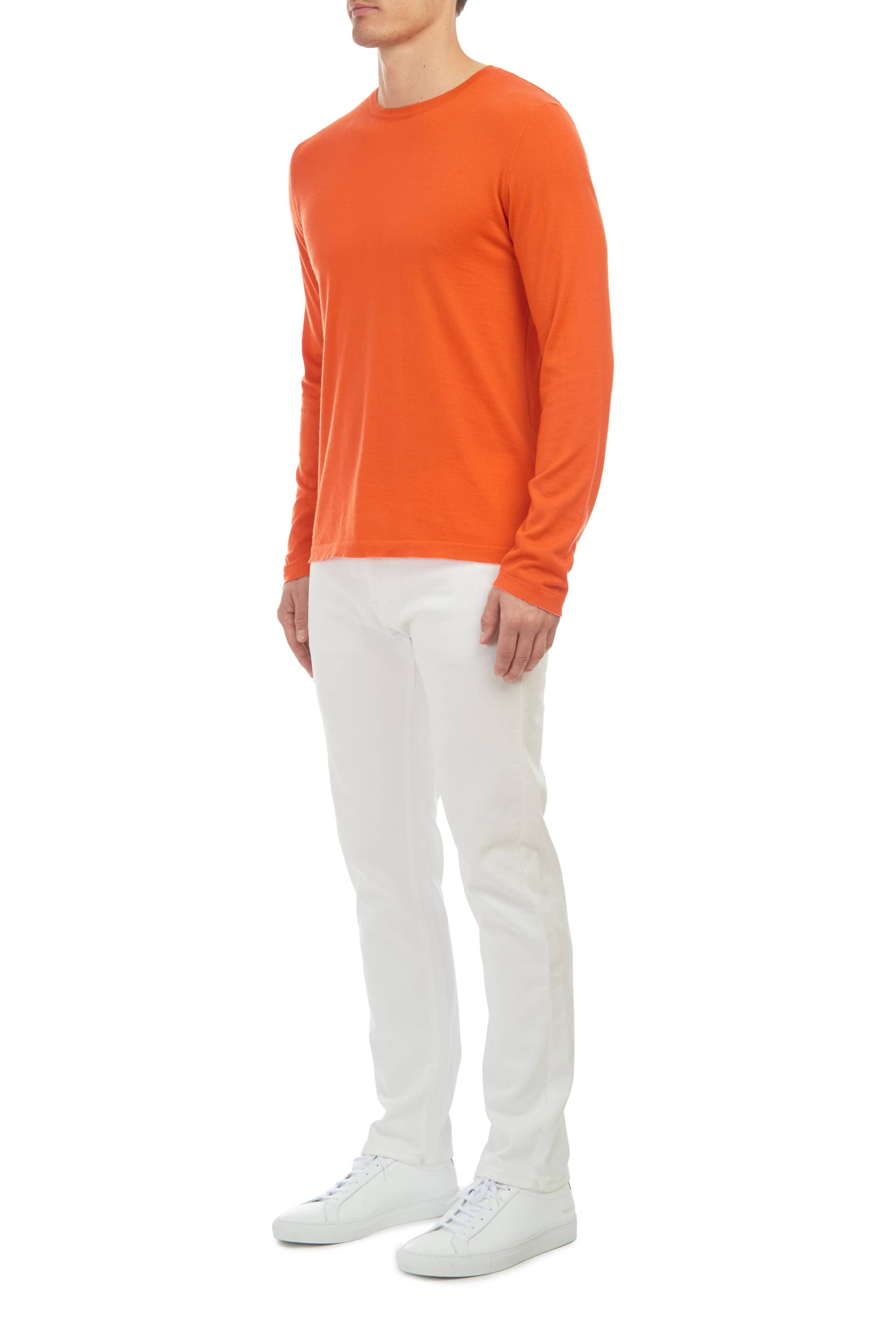 Herman Knit Long Sleeve Crew in Orange Merino Wool - 3