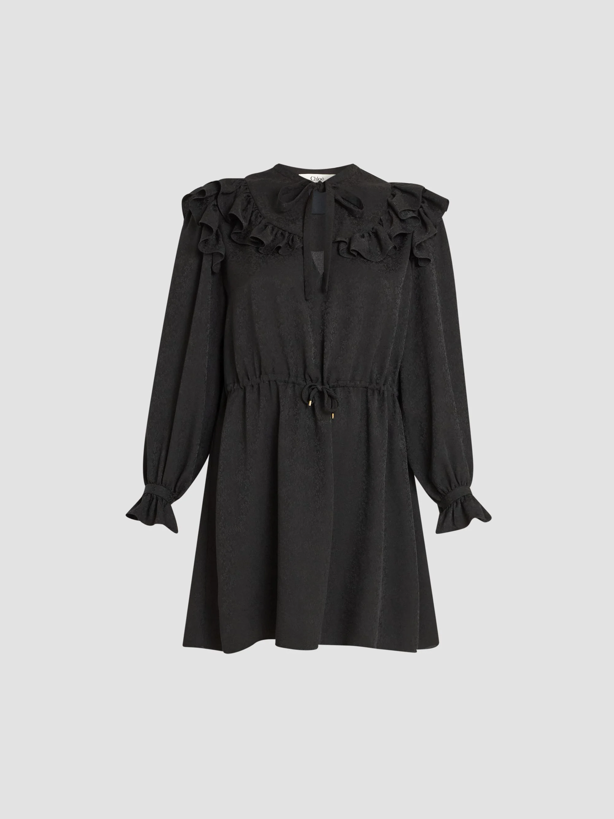 Women's Ruffled Tieneck Silk Mini Dress - Black - 1