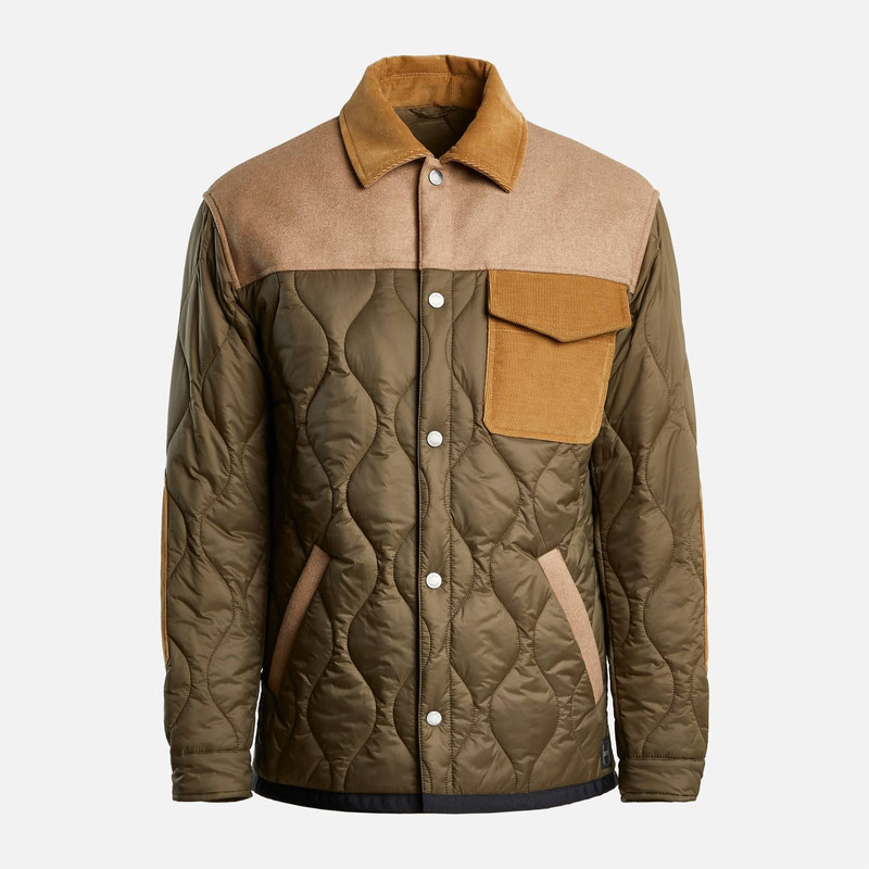 Quilted Shirt Jacket Green Brown Beige 1