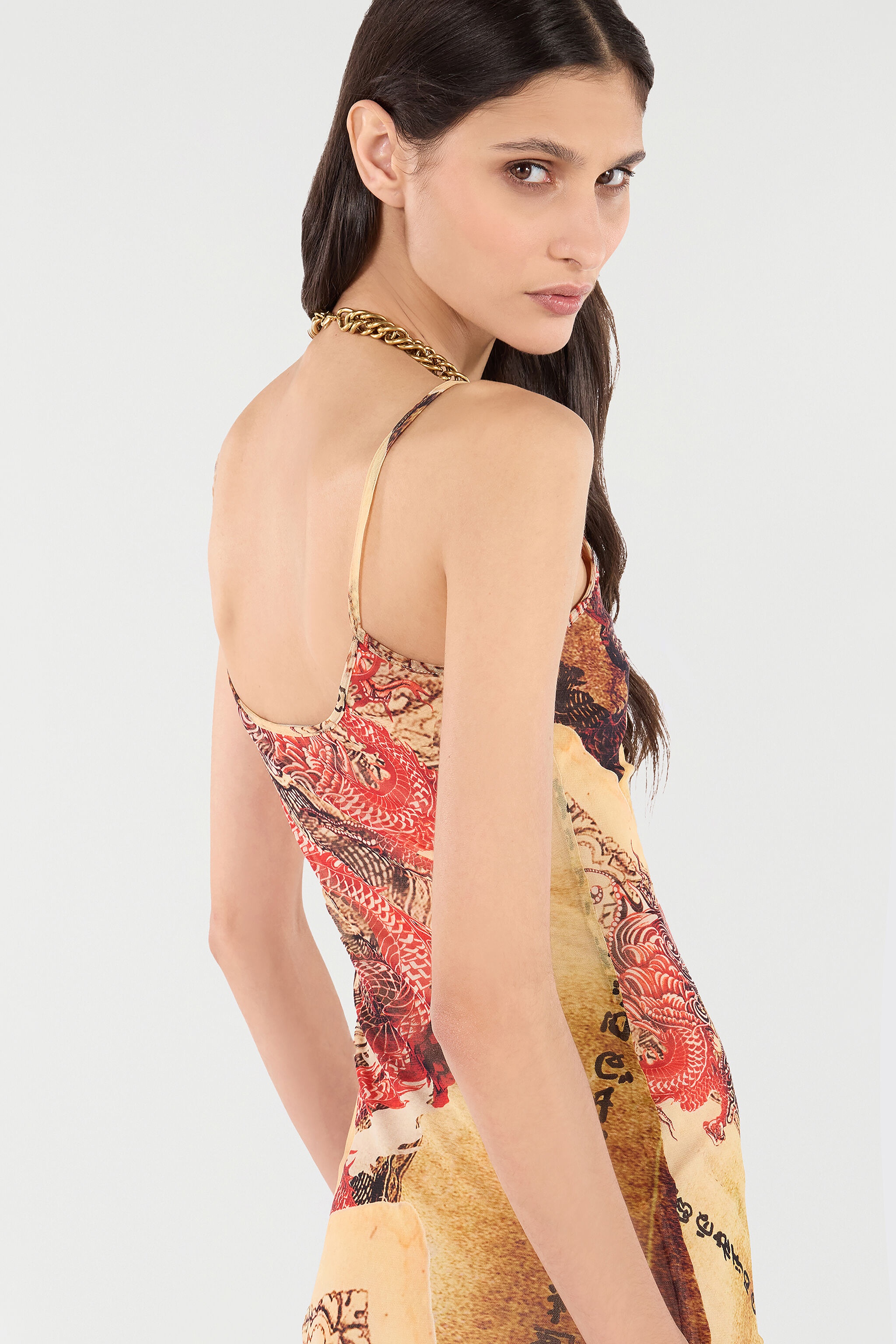 Bodycon Dress with Oriental Print - 7