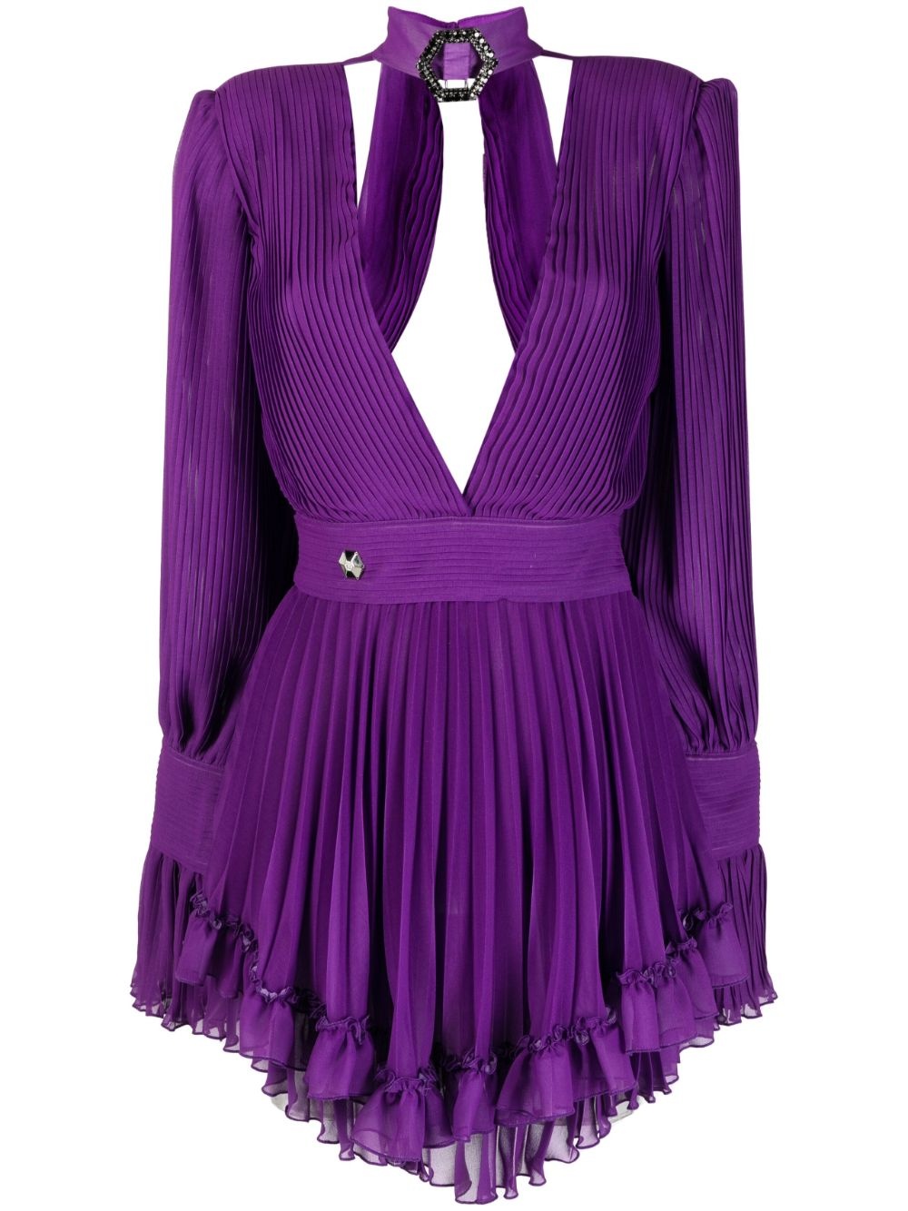 plunging V-neck pleated dress - 1