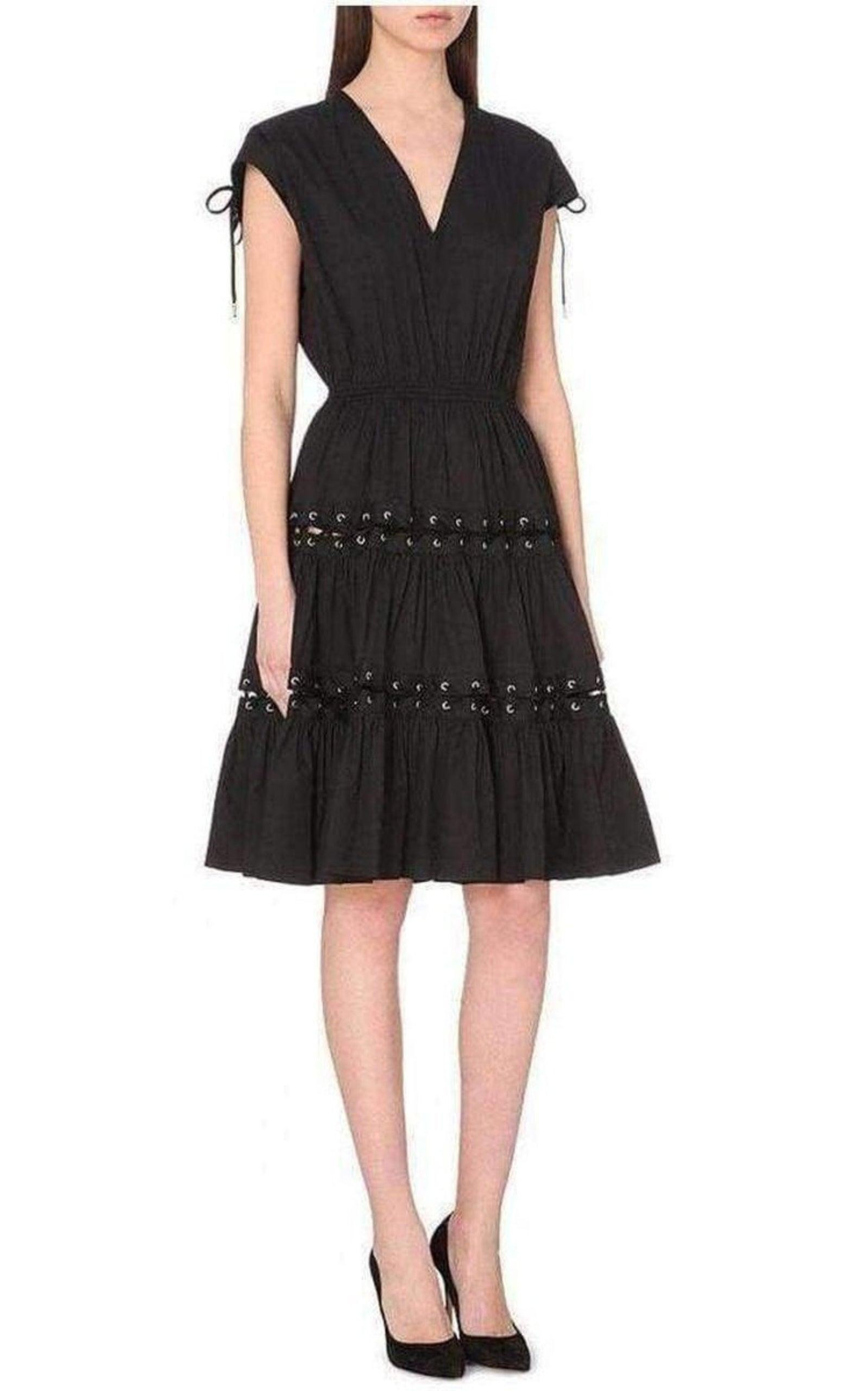 Lace Up Panel Black Cotton Dress - 3