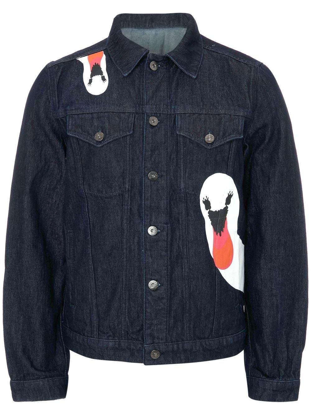 Swan-print short denim jacket - 1