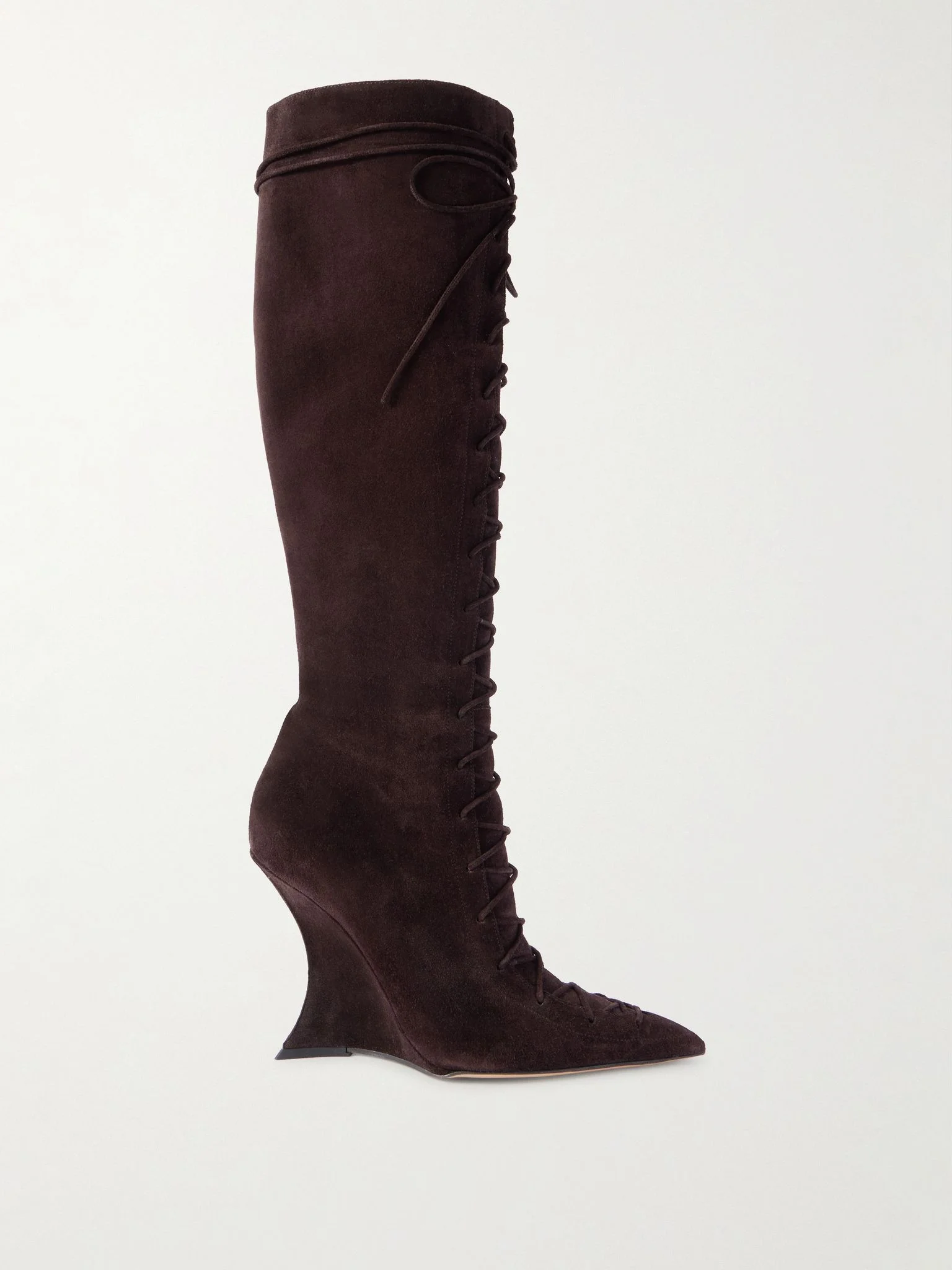Nina suede lace-up wedge knee boots Dark brown - 1