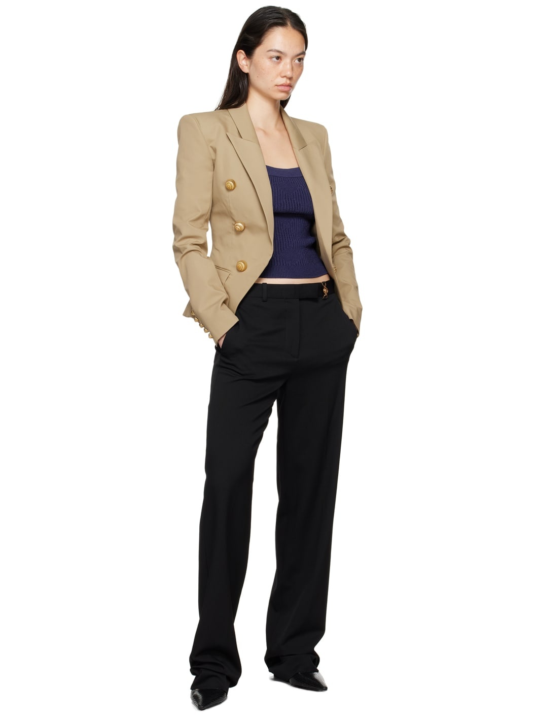 Beige 6-Button Blazer - 4