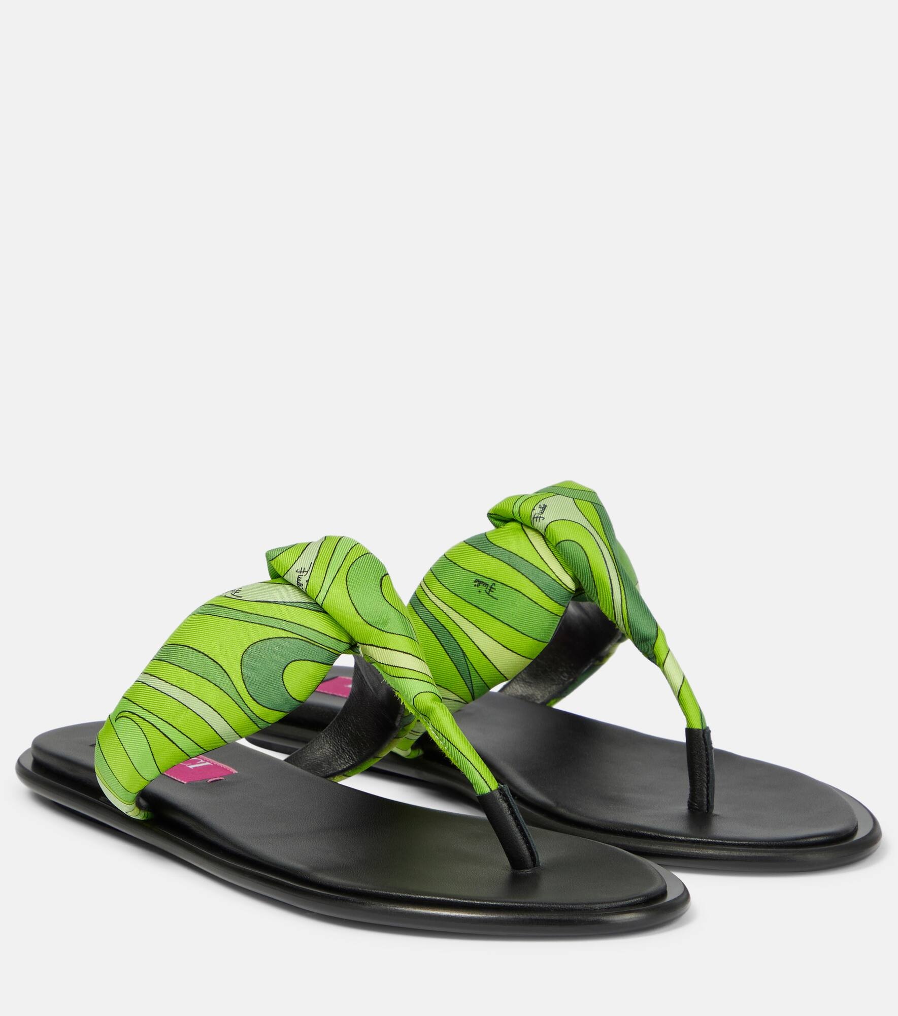 Printed silk twill thong sandals - 1