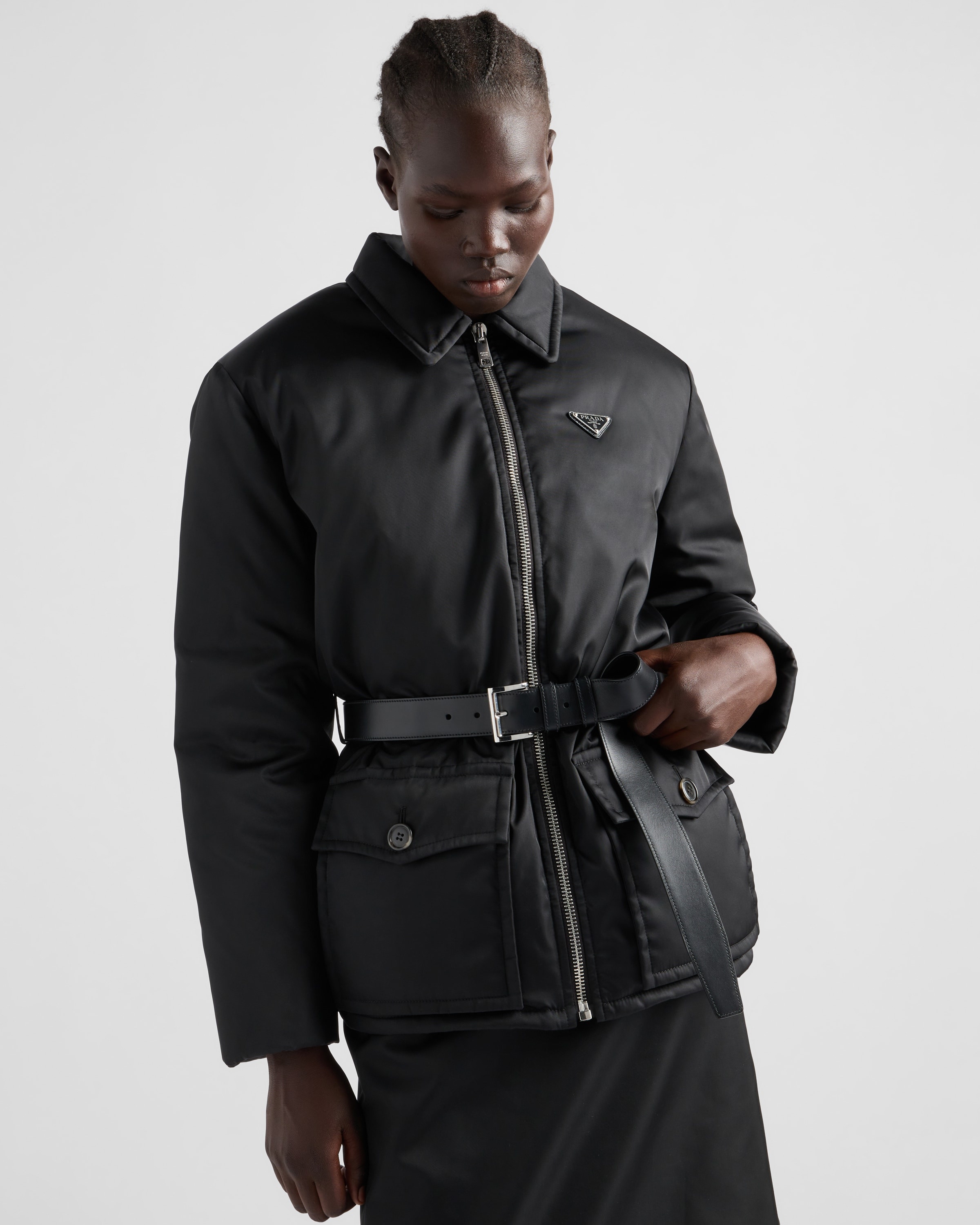 Re-Nylon down jacket with belt - 4