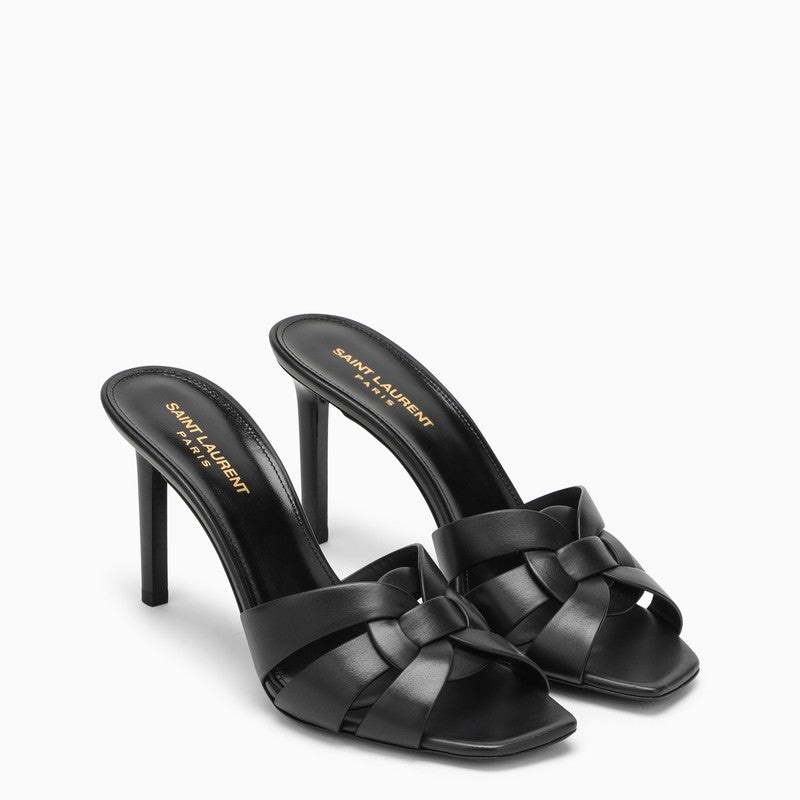 Saint Laurent Tribute Black Leather Heeled Mule Women - 2