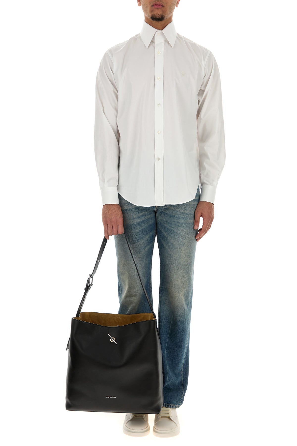 Black leather Pendant shopping bag - 5