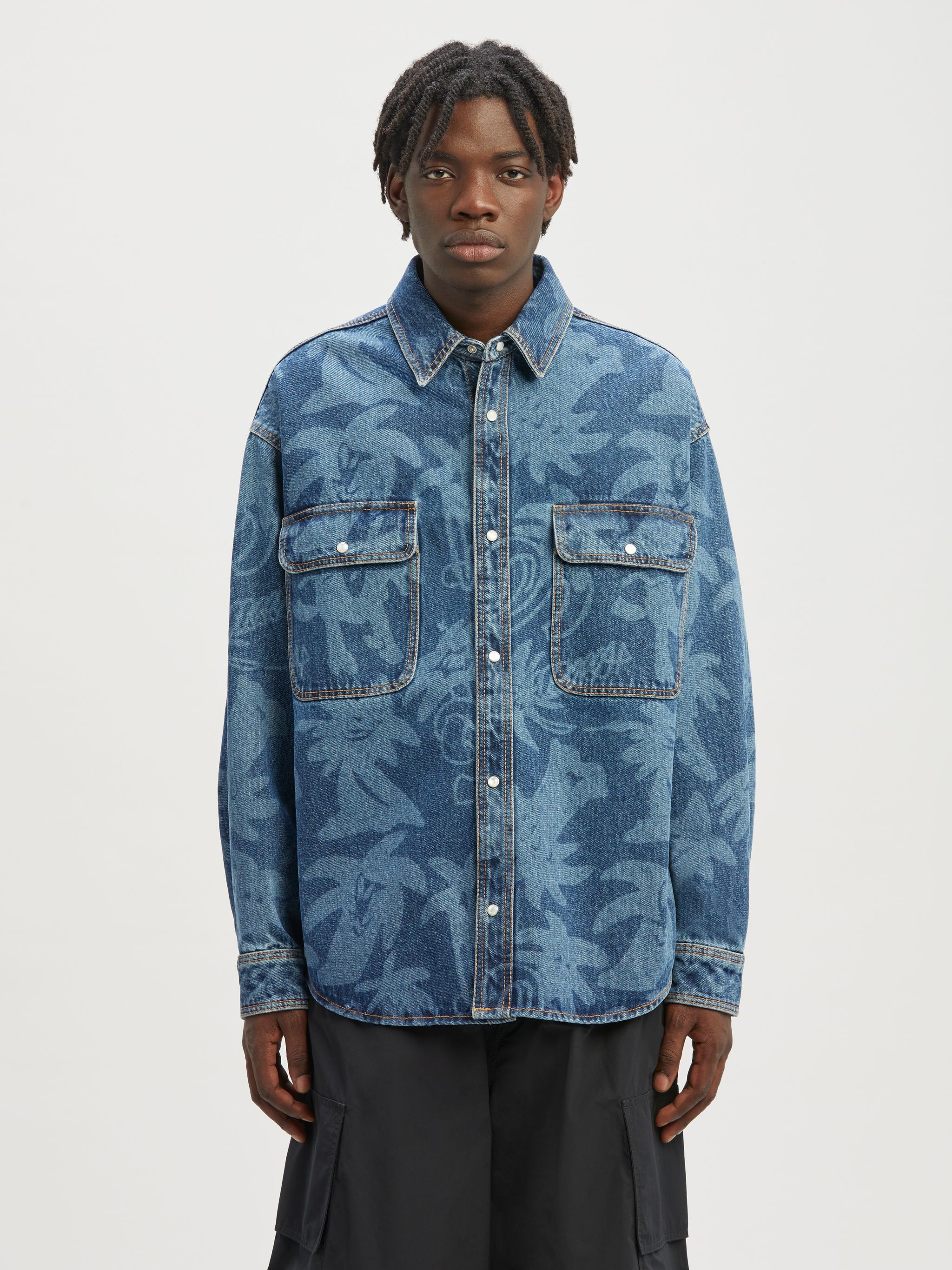 Palmity Allover Laser Denim Shirt - 4