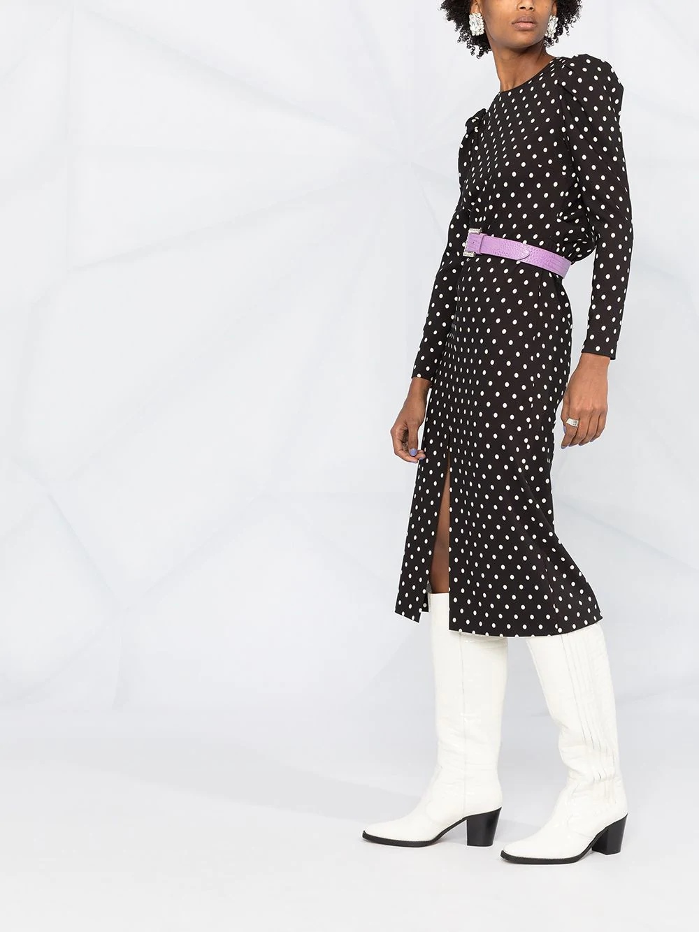 polka dotted long-sleeved dress - 4