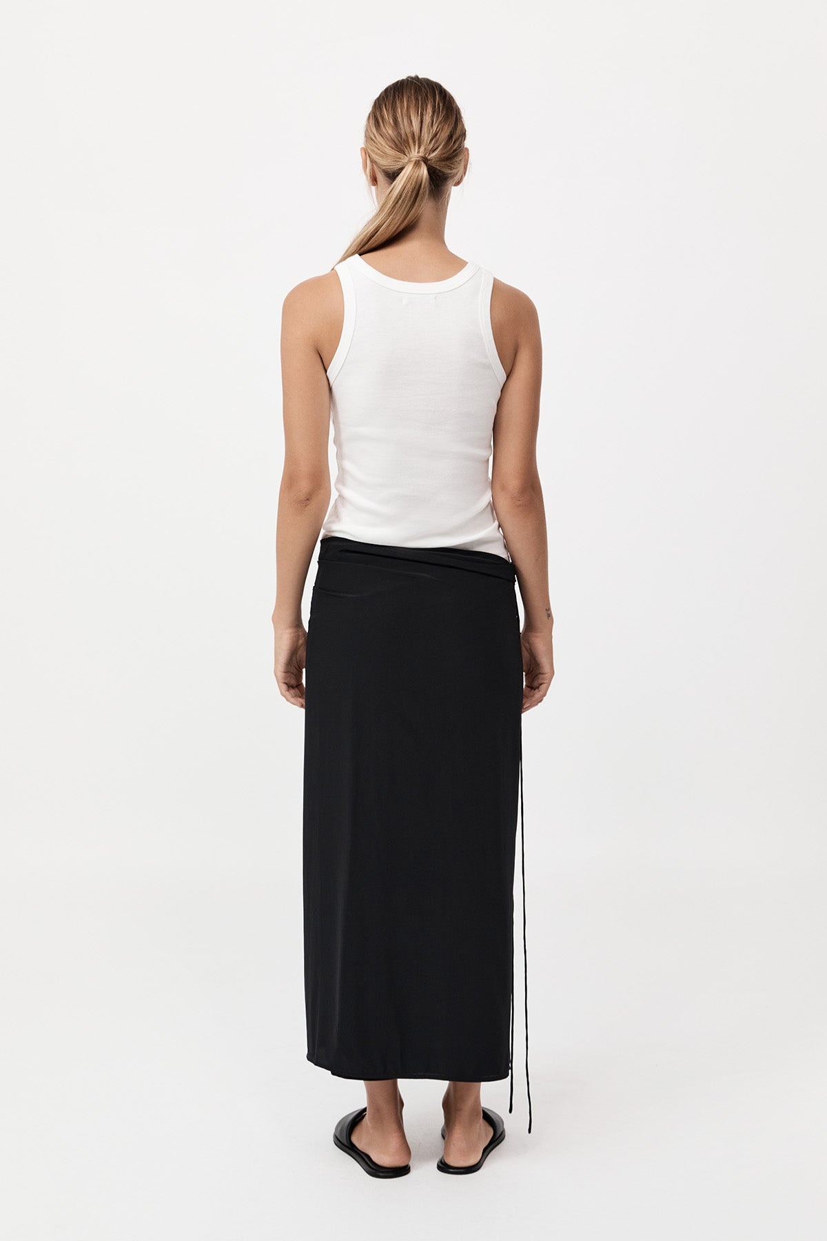 Silk Wrap Tie Skirt - Black - 4