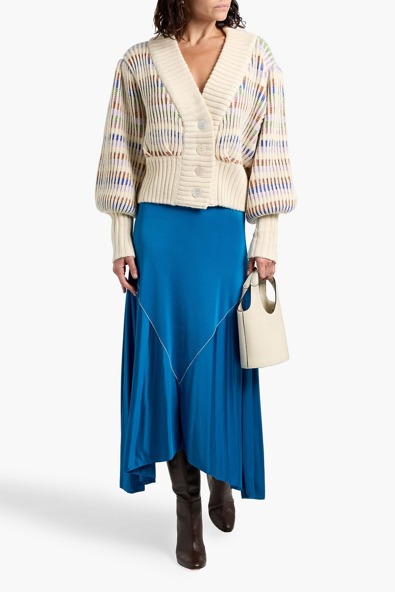 FARM RIO Striped ribbed-knit cardigan outlook
