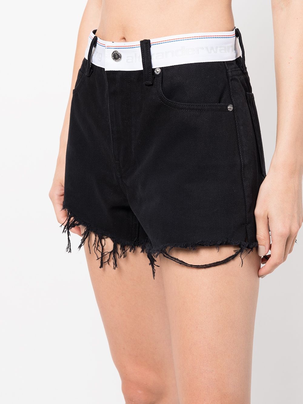 logo-waistband denim shorts - 5