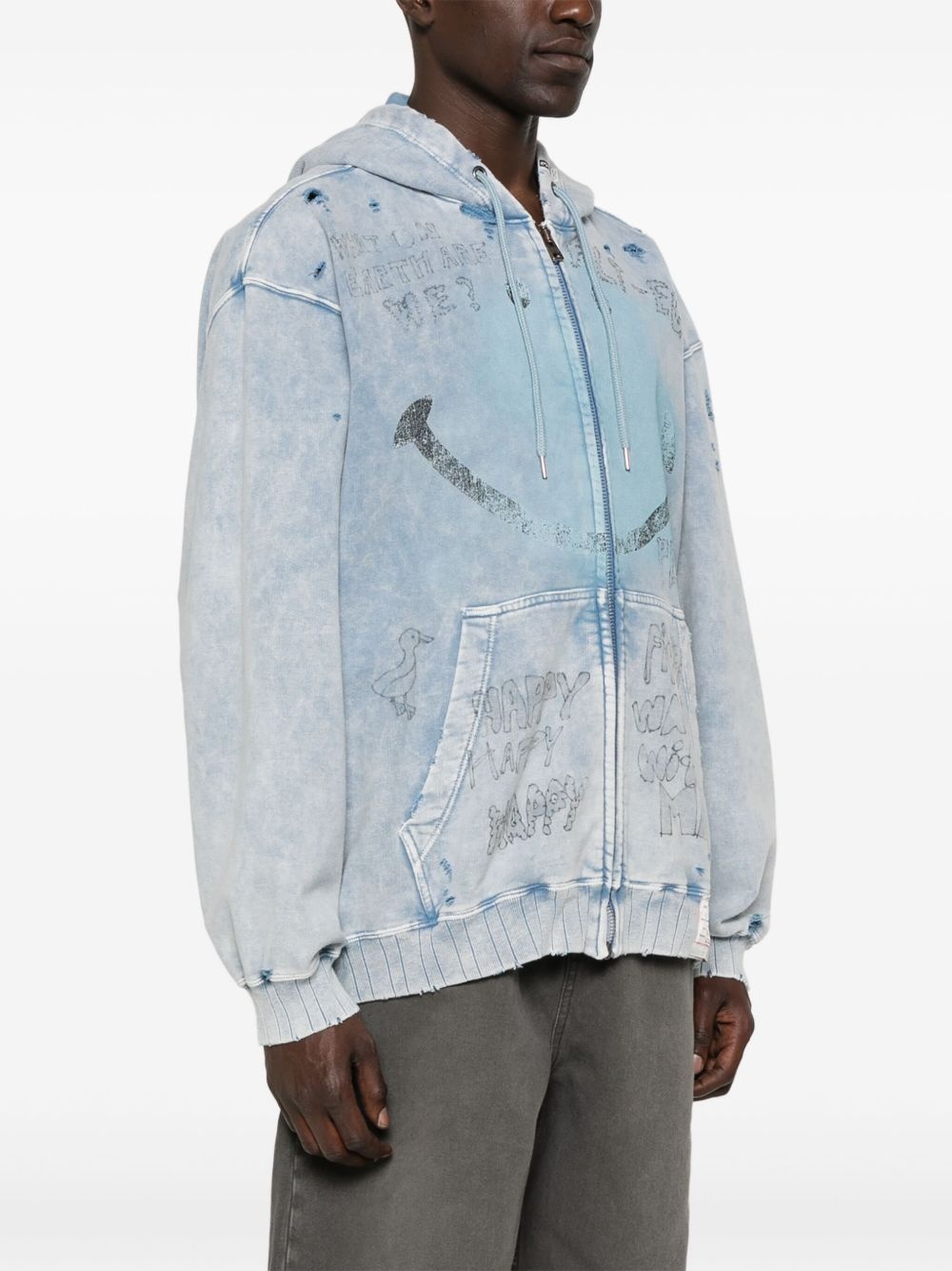 bleached smiley face-print hoodie - 3