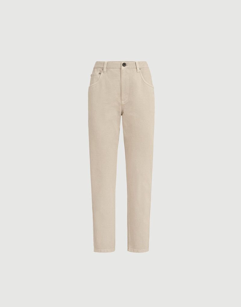 Dyed denim five-pocket straight trousers with shiny bartack 1