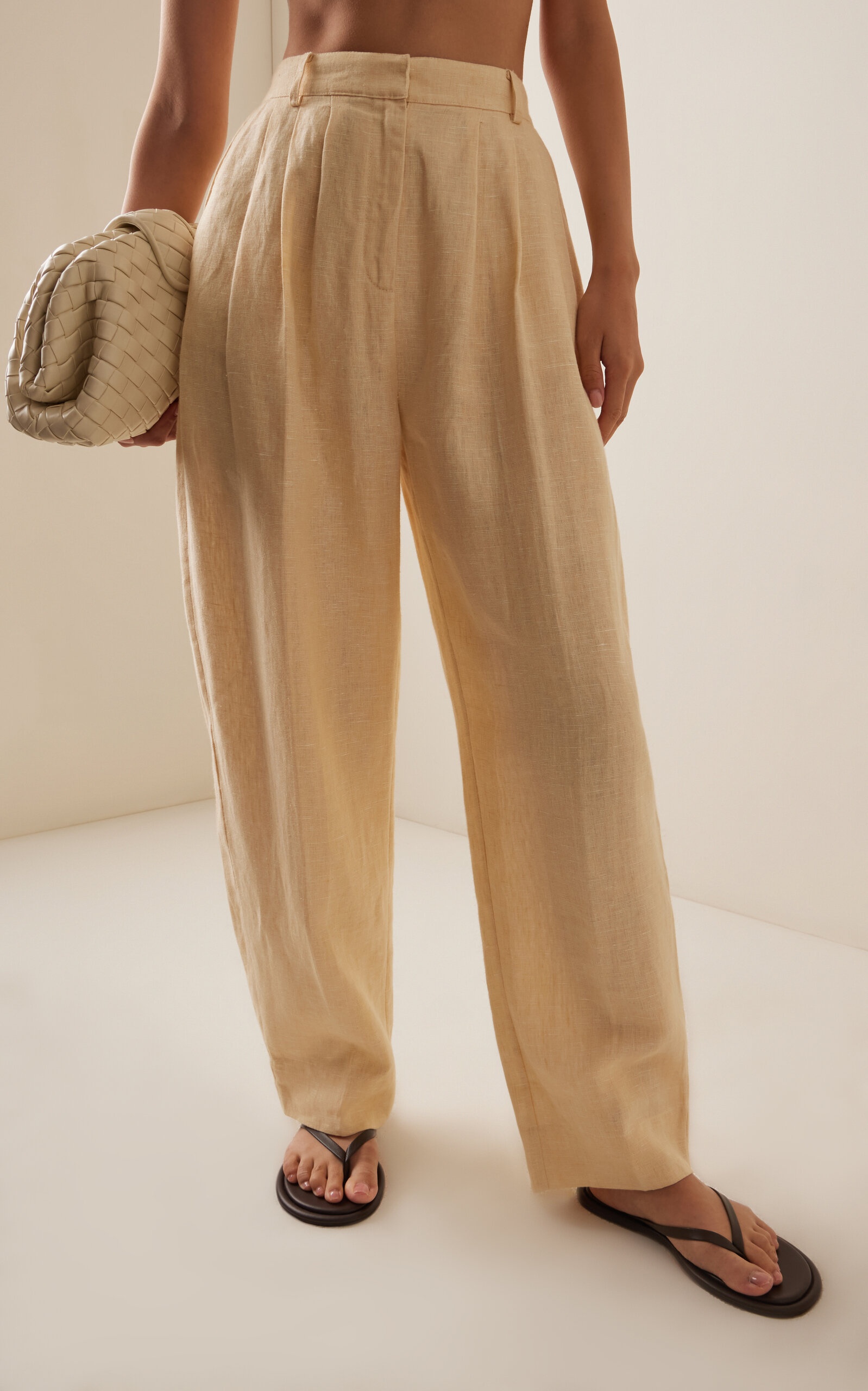 Rio Pleated Linen Tapered Pants yellow - 3