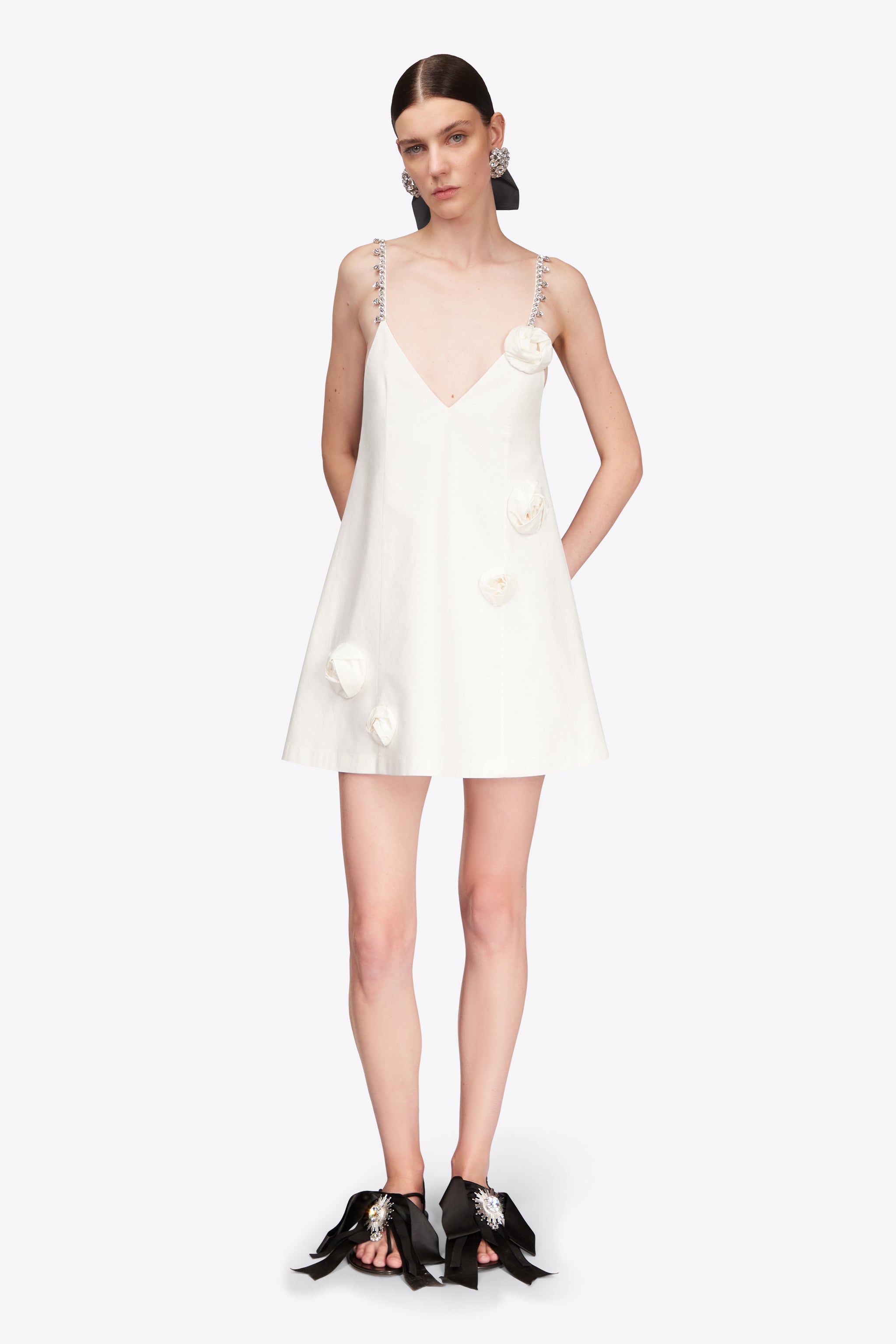 CRYSTAL ROSETTE POPLIN MINI DRESS - 3