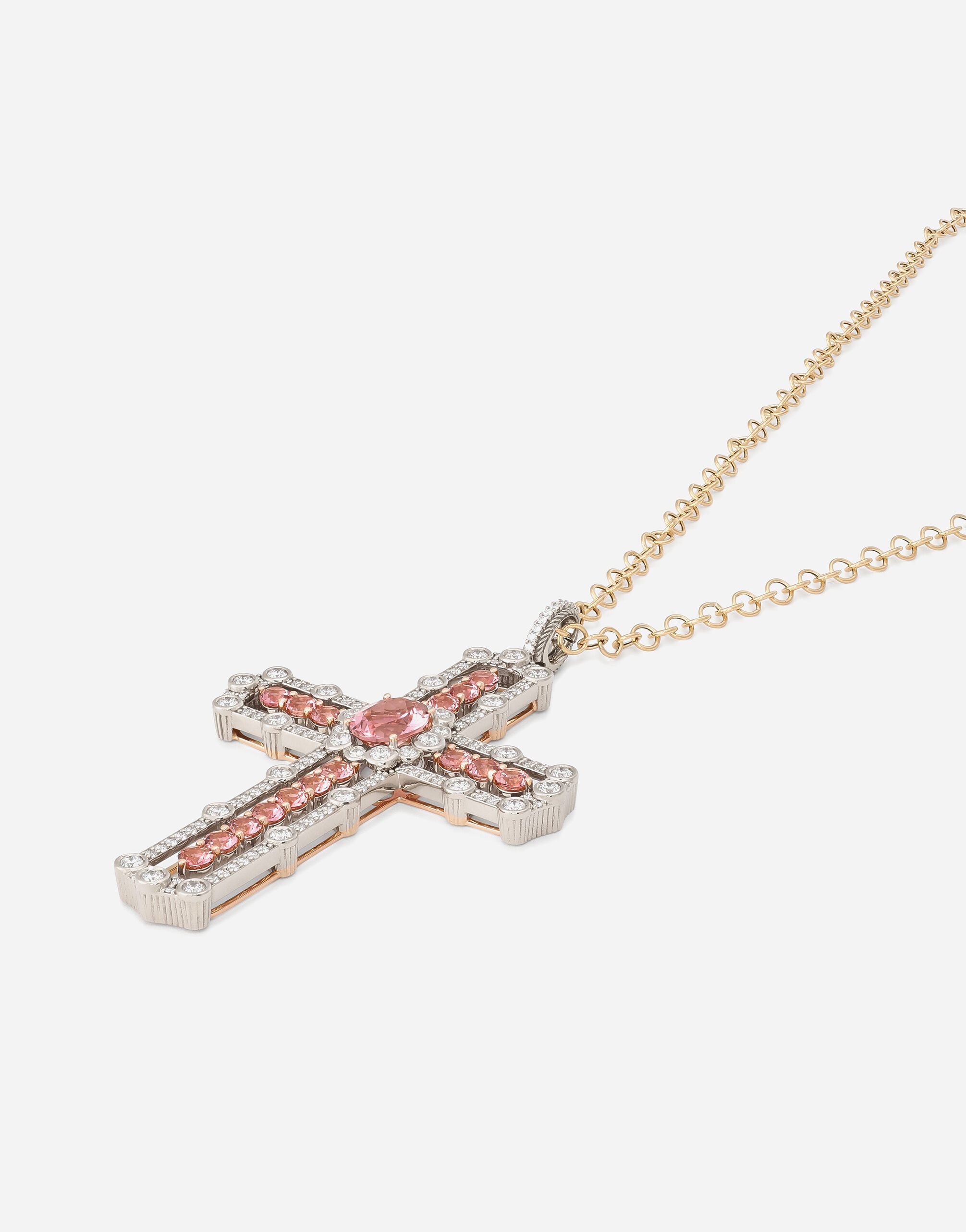 Cross Pendant 18-carat rose and yellow gold with tourmalines and diamonds - 3