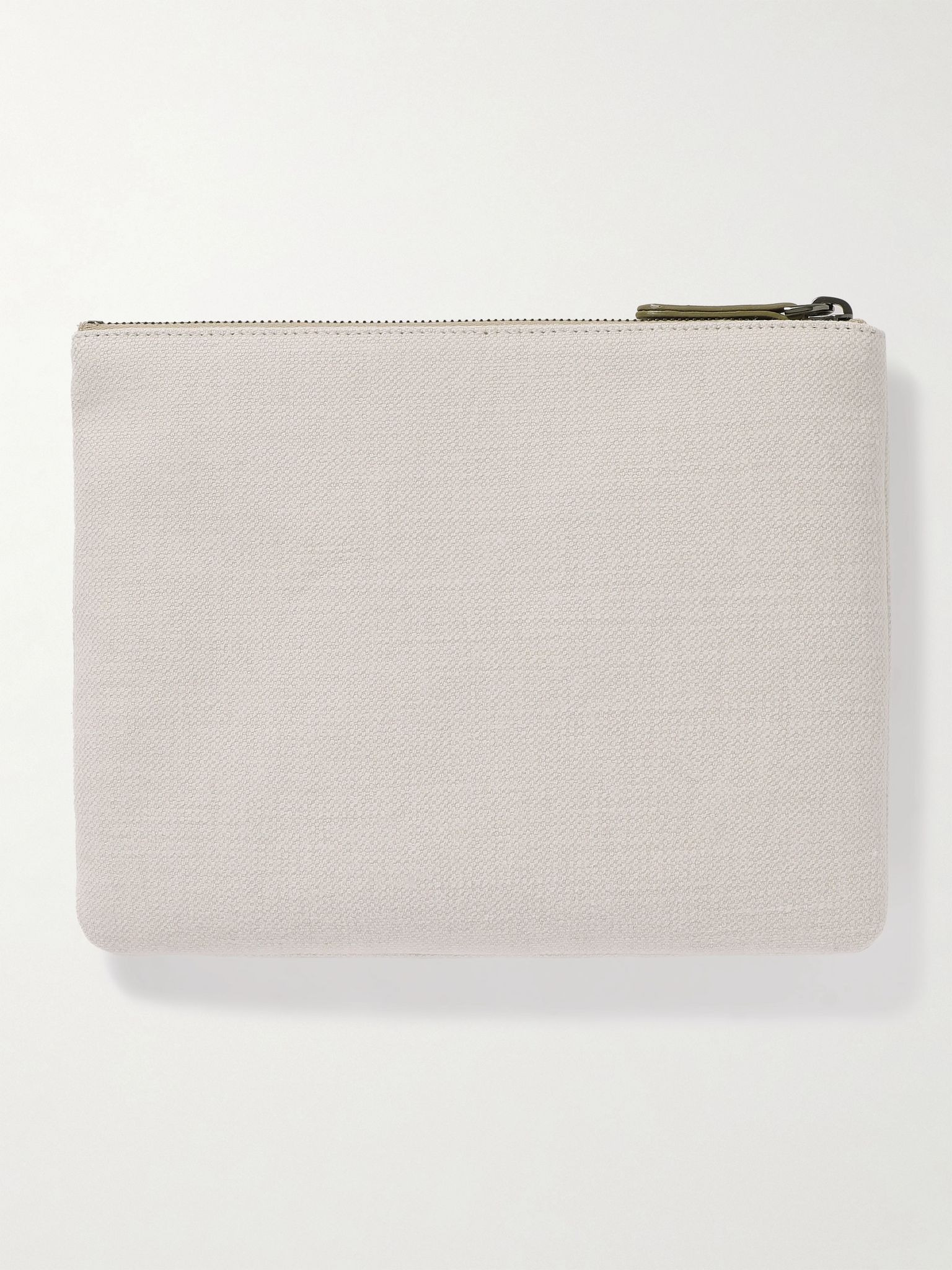 Embroidered leather-trimmed cotton and linen-blend tweed pouch Off-white - 3