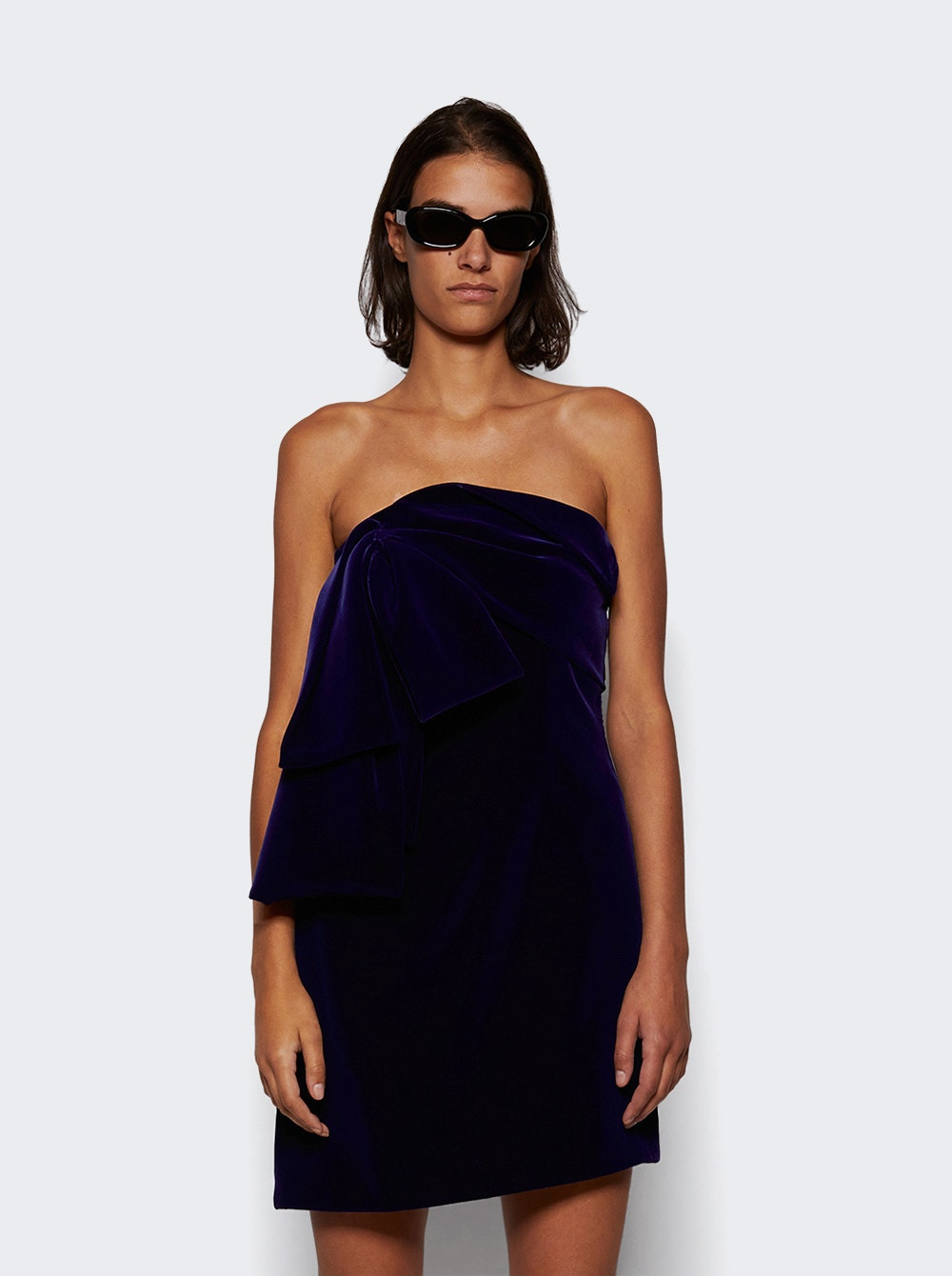 Velvet Dress With Oversized Bow Dark Navy - 3