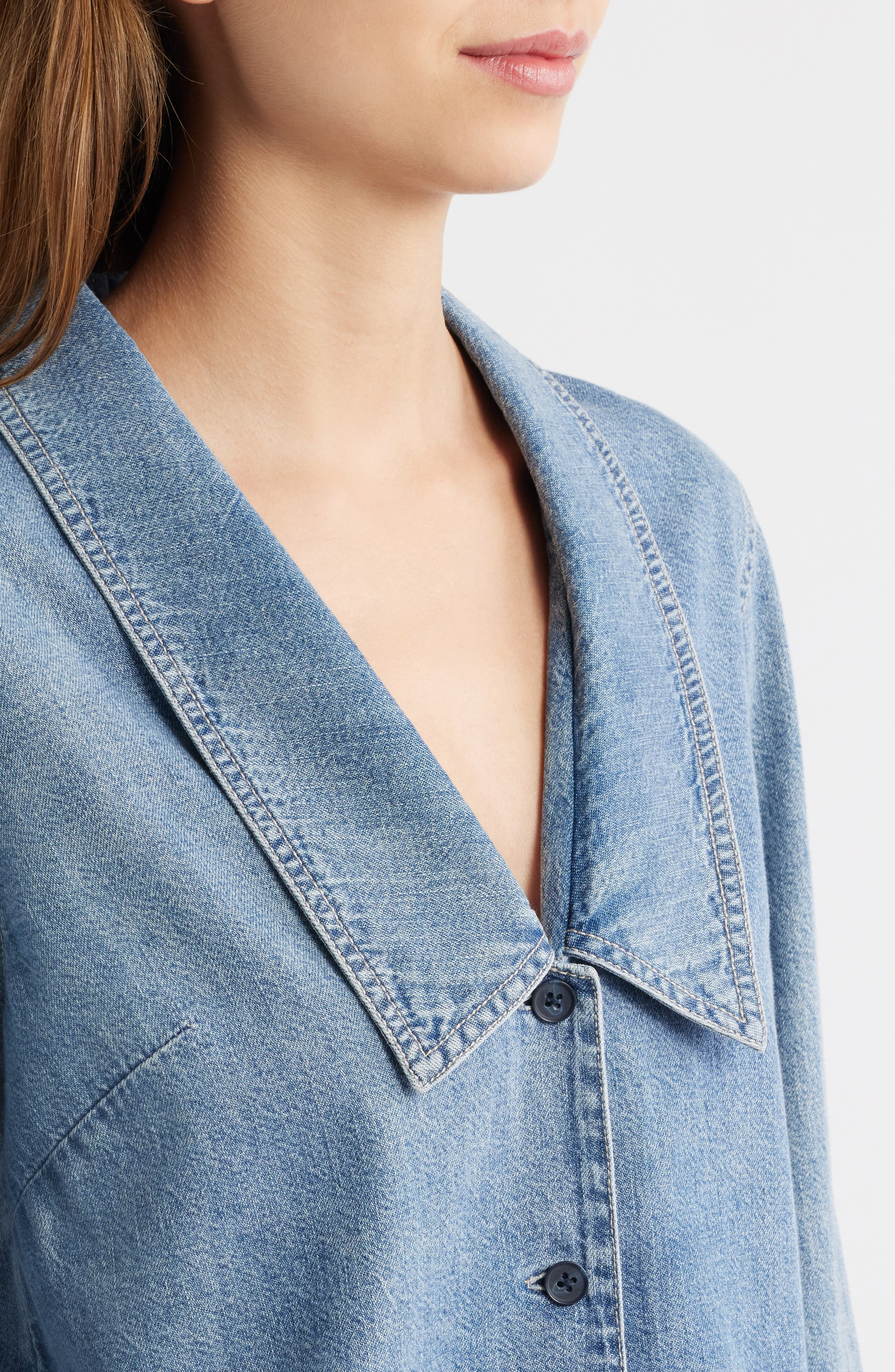 FRAME The Low Collar Denim Button-Up Shirt in Confessional at Nordstrom - 4