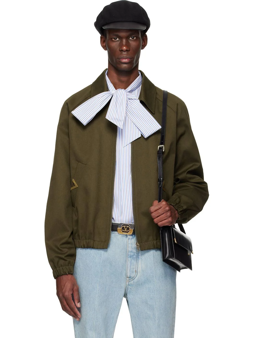Khaki Cotton Gabardine Bomber Jacket - 1