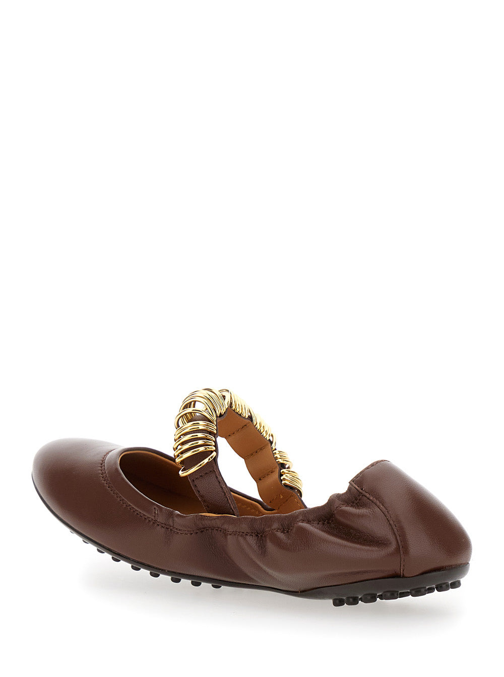 Tod's Women 'Dee' Brown Ballerinas With Decorative Rings On The Front In Leather Woman - 3