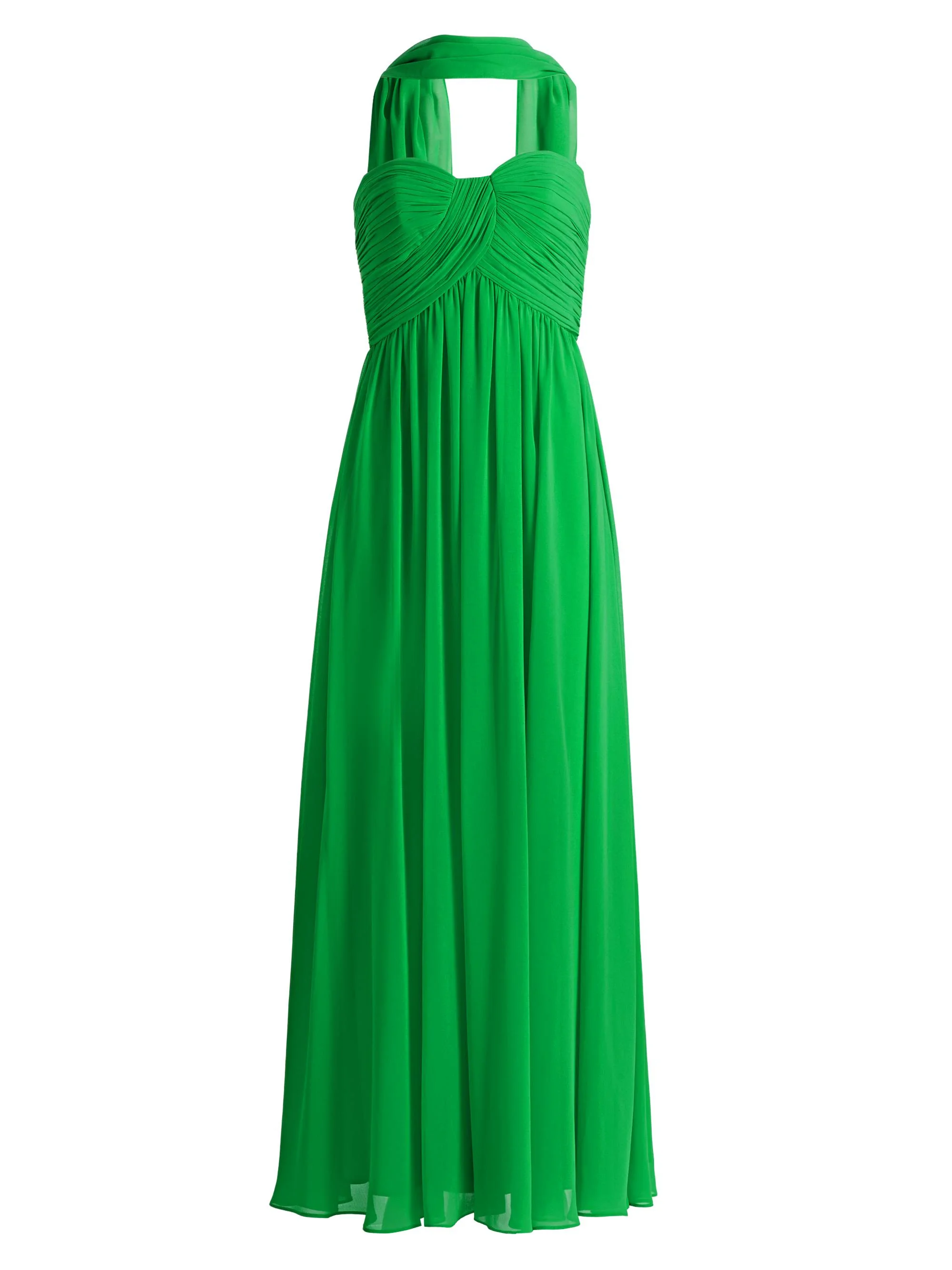 Women's Gathered Strapless Scarf-Neck Gown - Emerald - 1