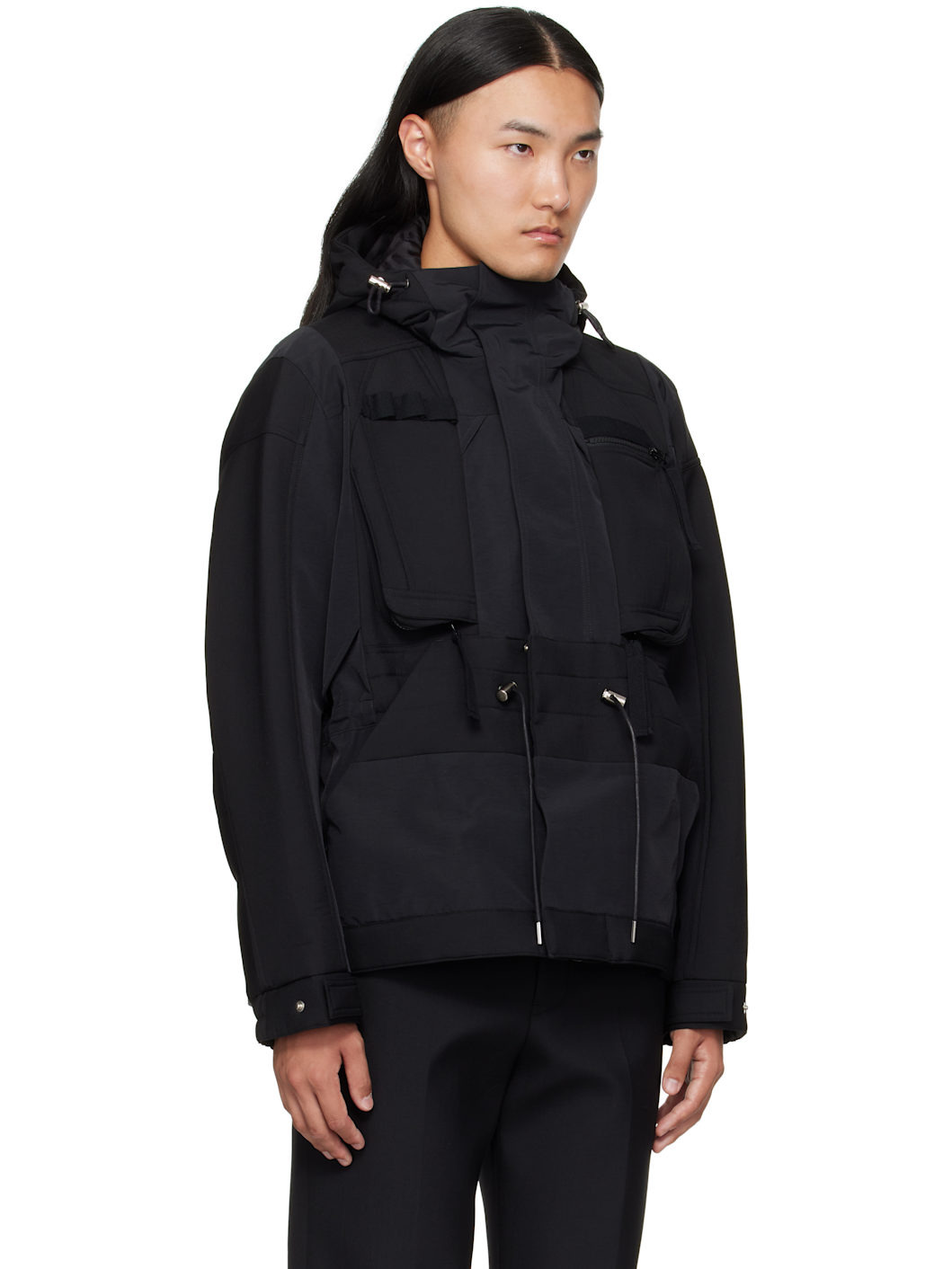 Black Suiting Bonding & Grosgrain Jacket - 2