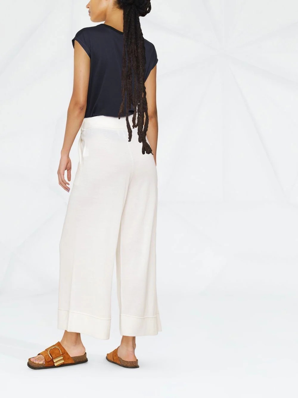 paperbag-waist wide-leg cropped trousers - 8