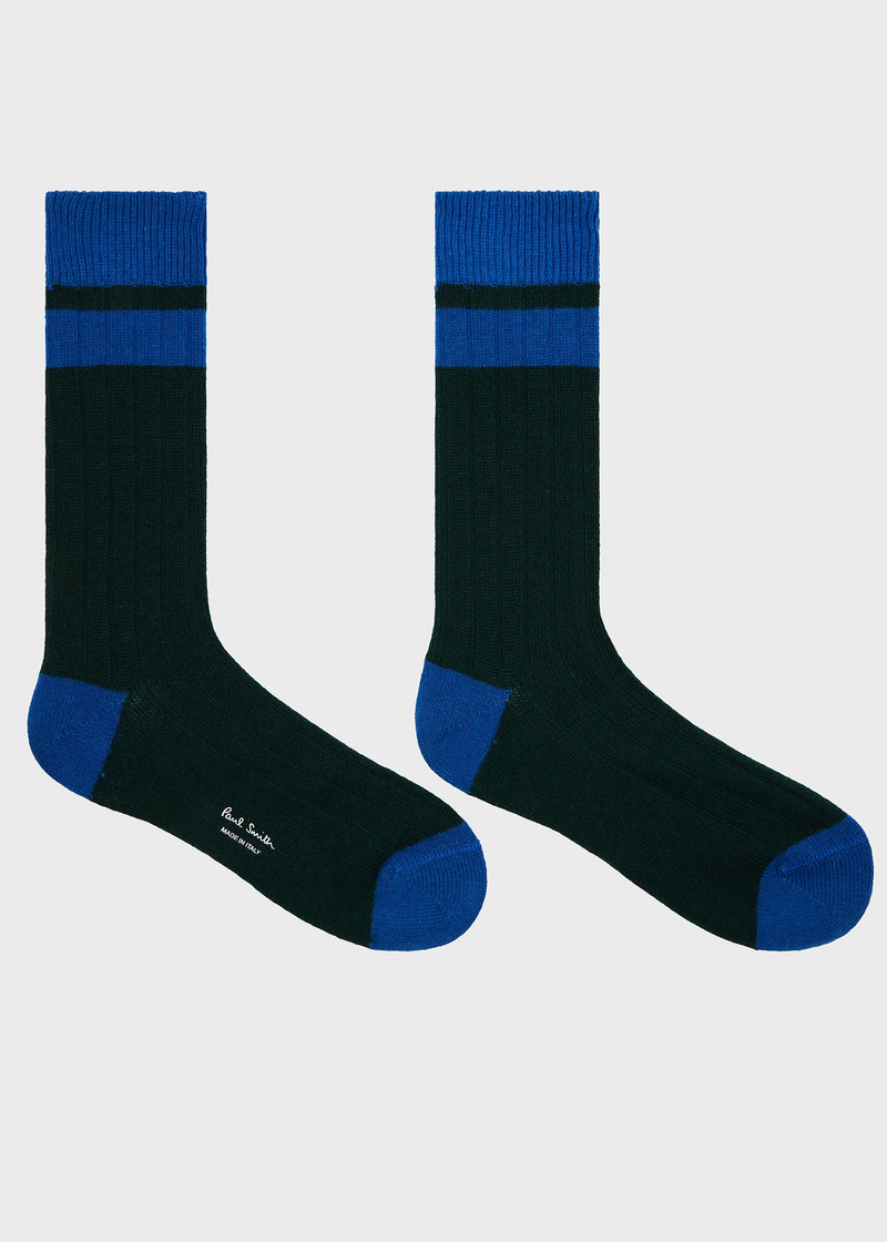 Paul Smith Forest Green and Blue Bold Stripe Block Socks outlook