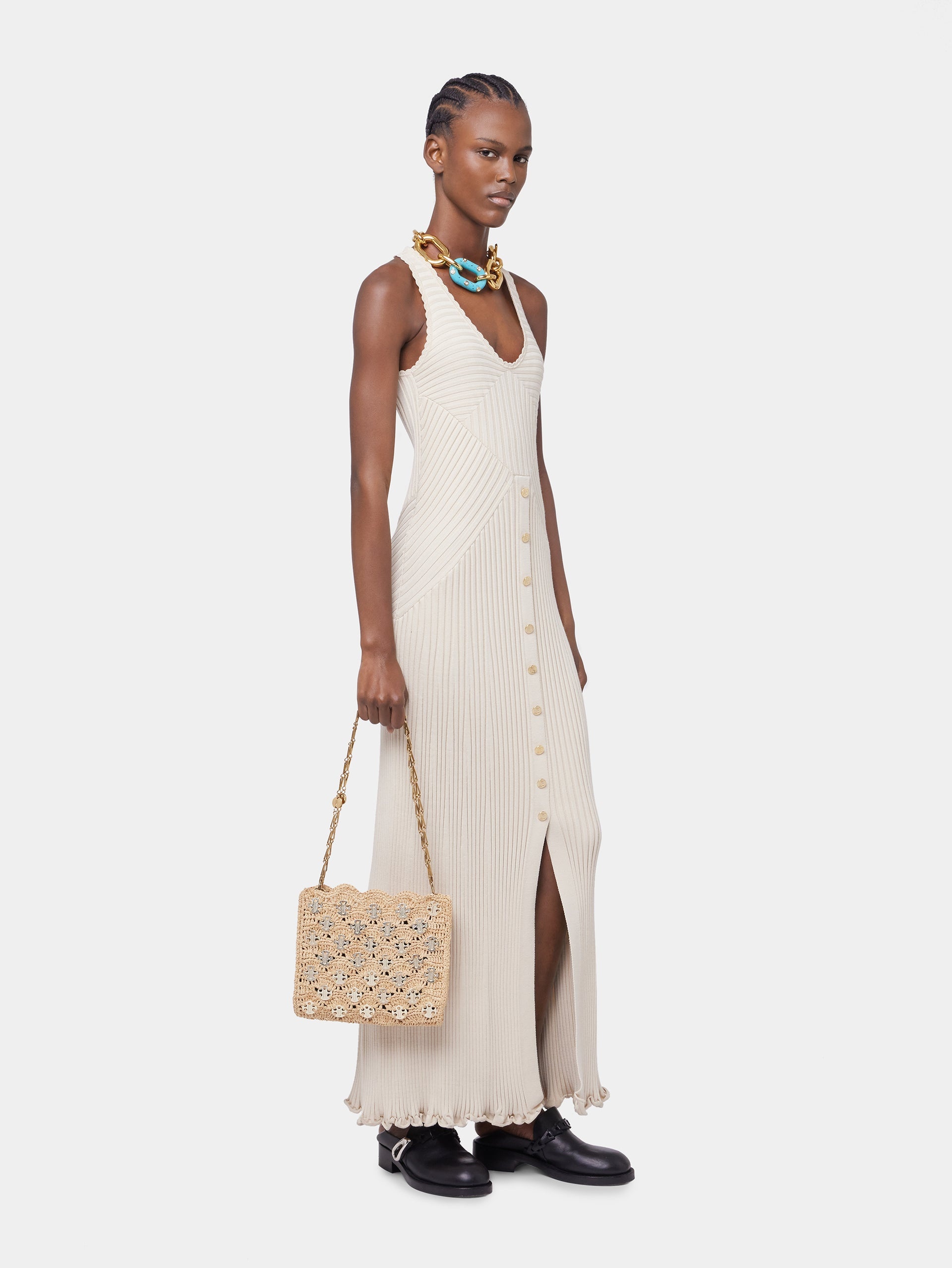 ECRU LONG DRESS IN VISCOSE KNIT - 5