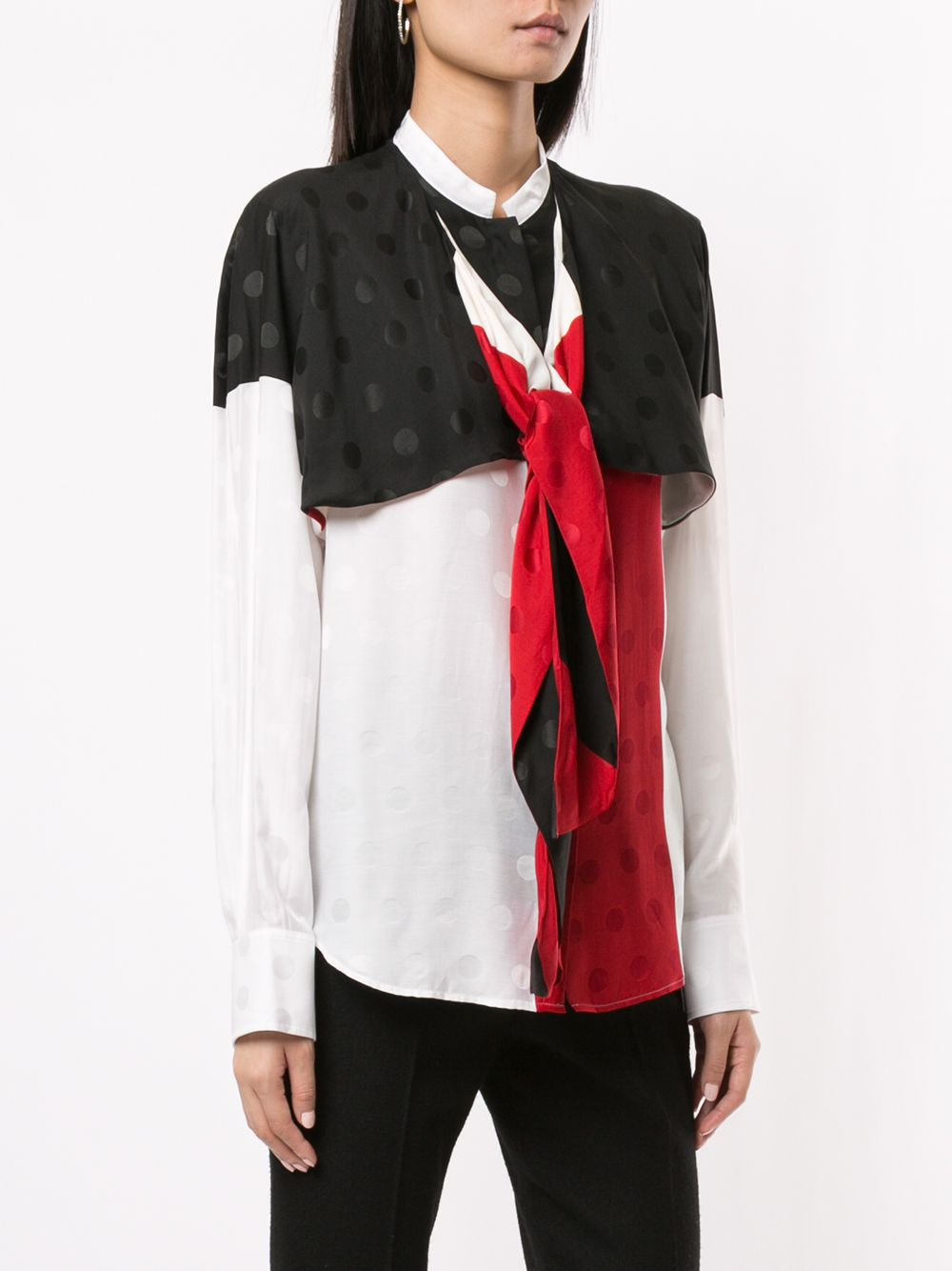 drape neck colour block blouse - 3