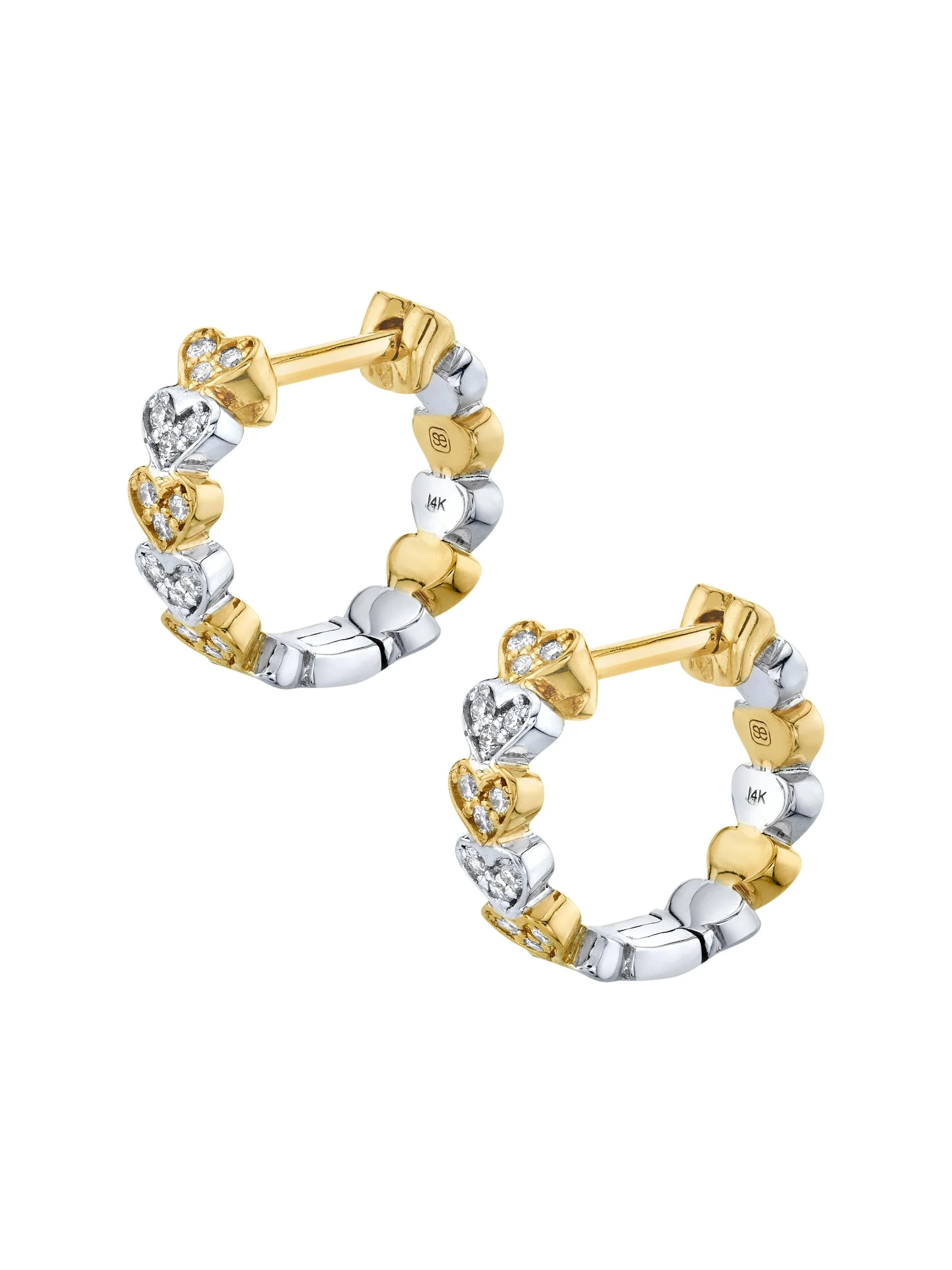 Women's 14K Two-Tone Gold & Diamond Heart Huggie Hoop Earrings - Diamond - 1