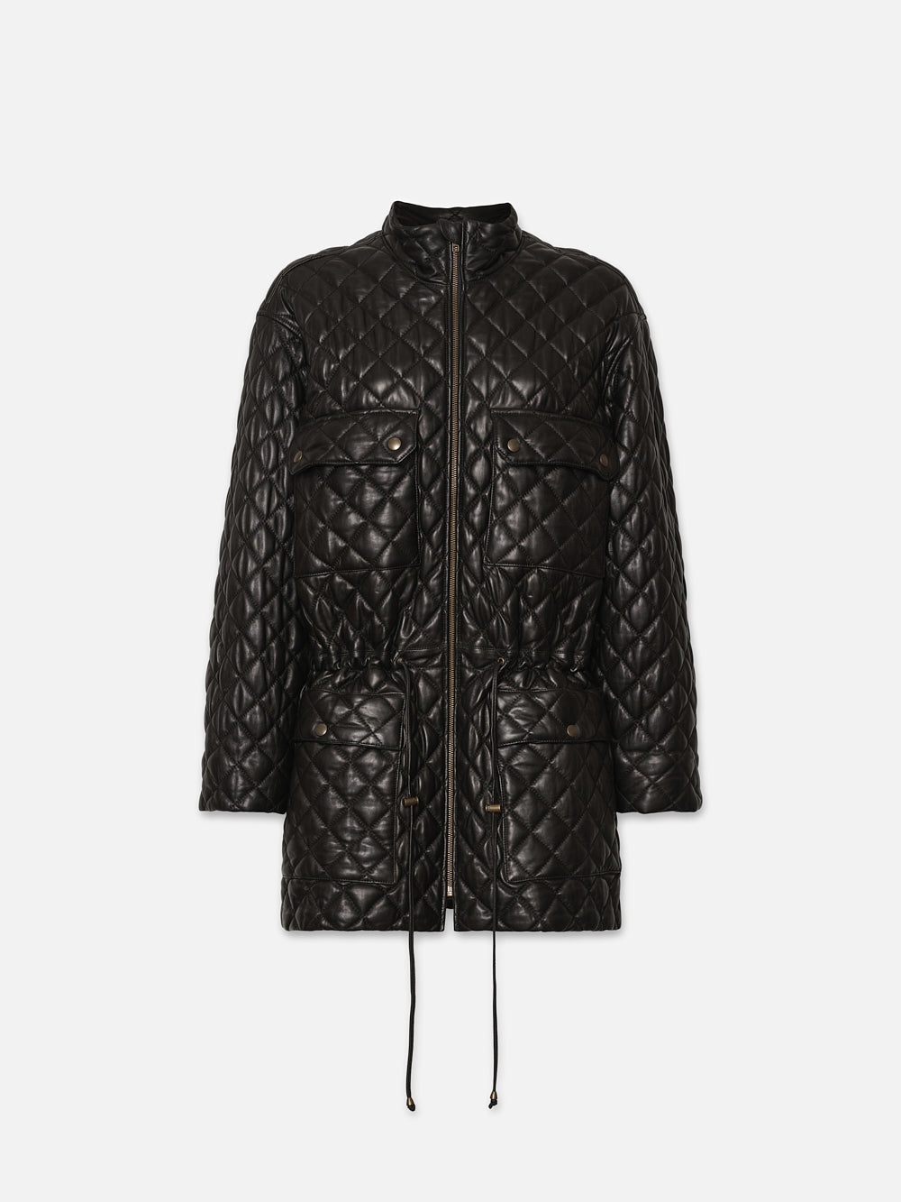 Leather Quilted Parka in Black - 6