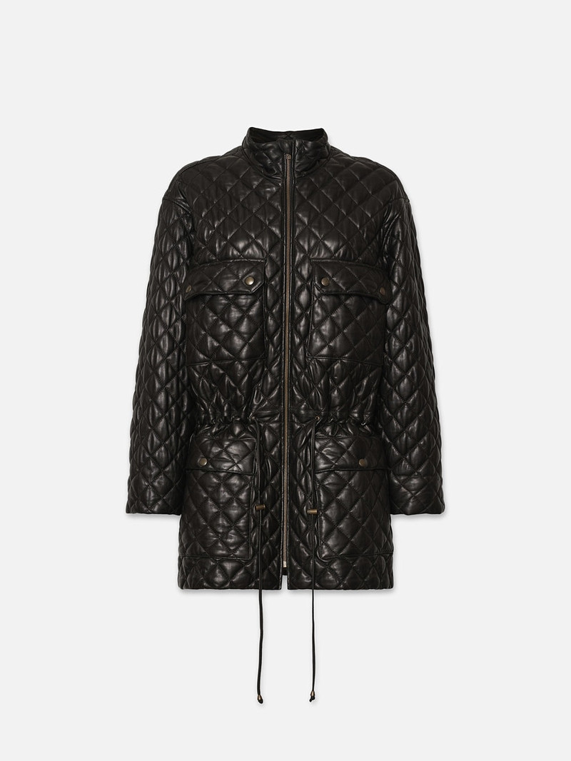 Leather Quilted Parka in Black 6