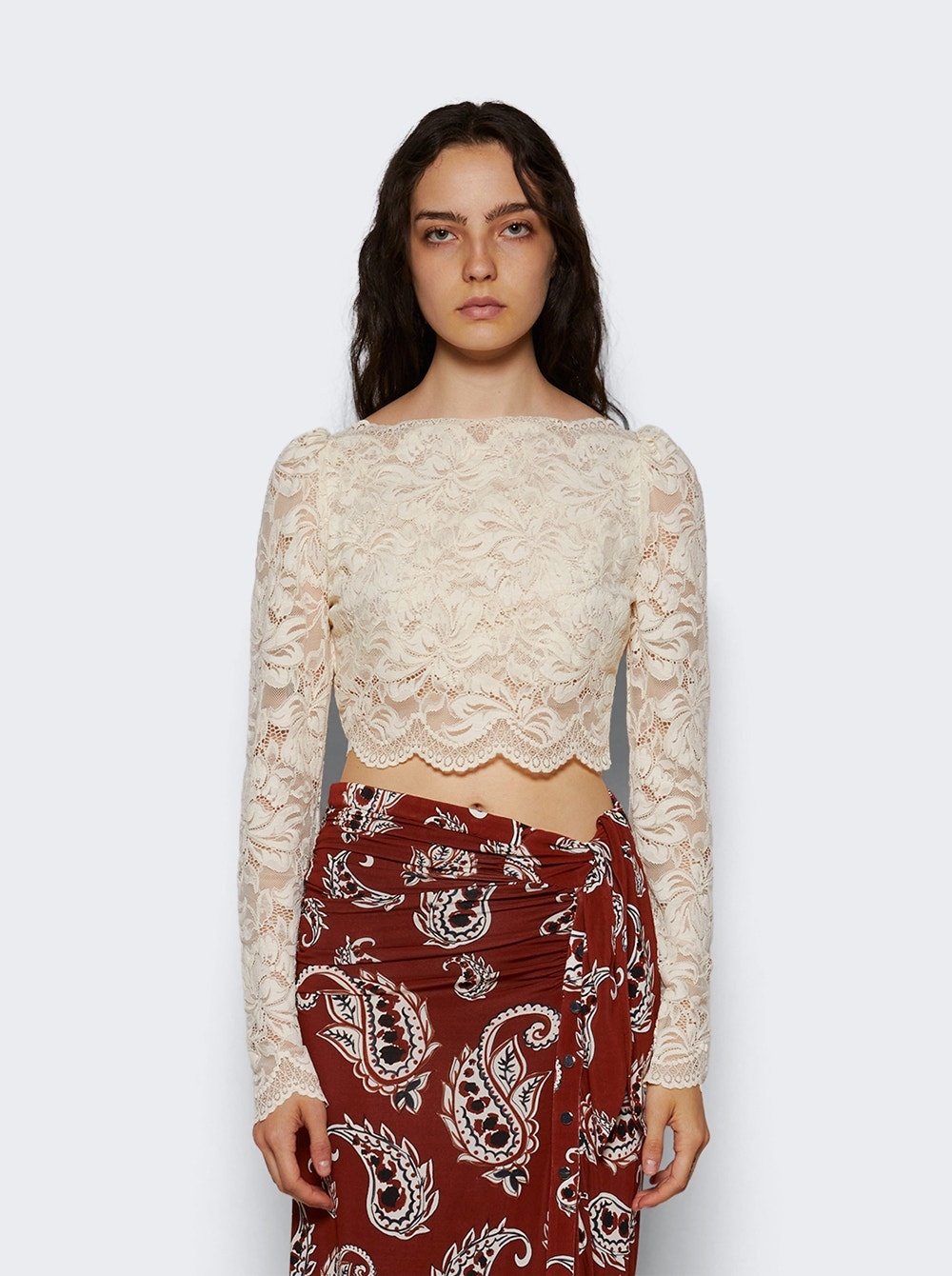 Long-sleeved Crop Top Ivory - 3