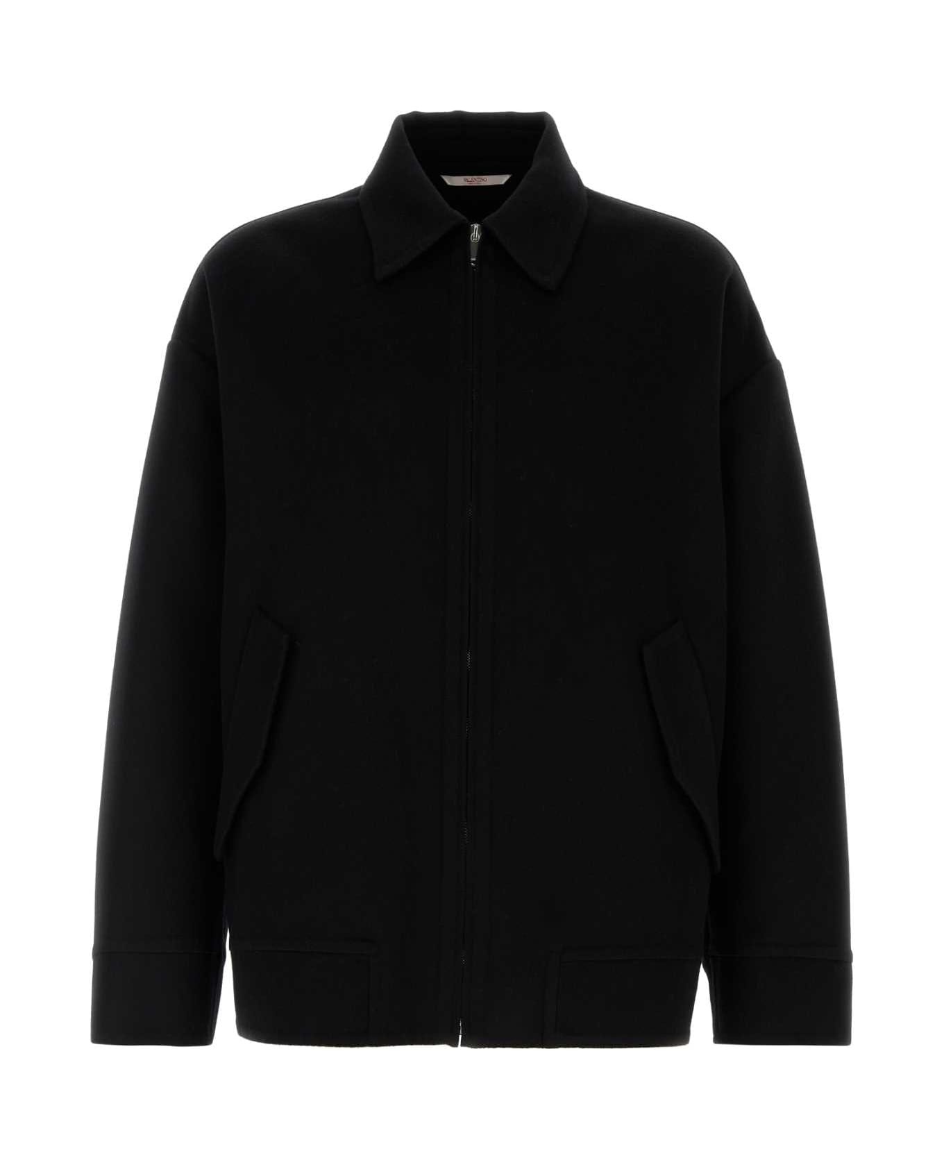 Black Wool Blend Oversize Jacket - 1