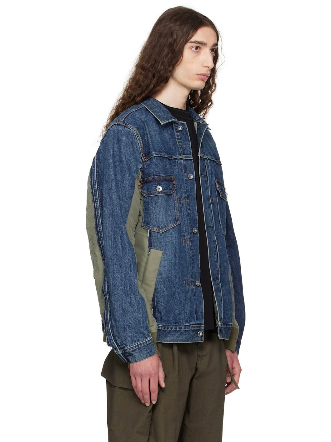 Navy & Khaki Nylon Twill & Denim Jacket - 2