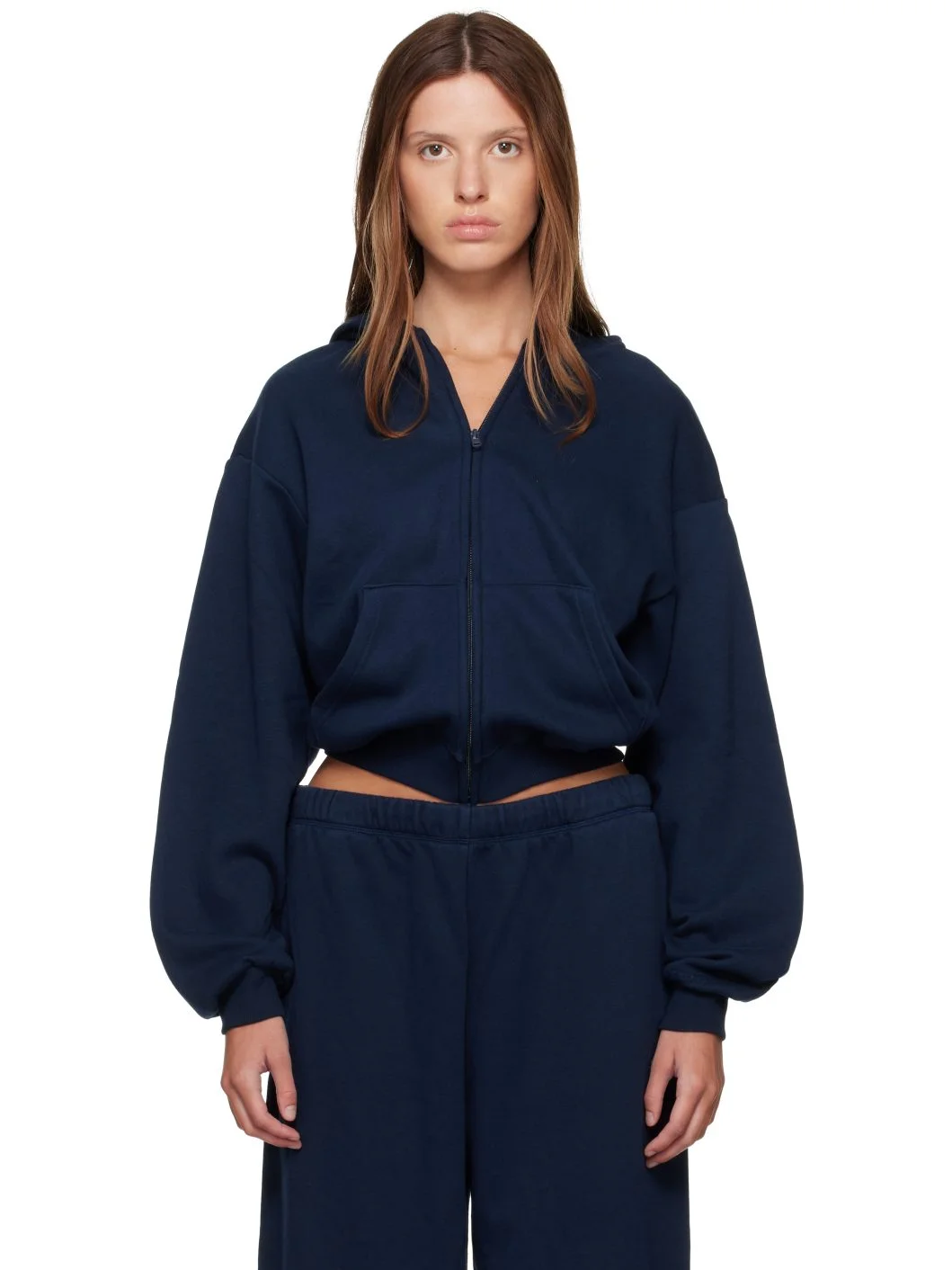 Navy Cotton Fleece Classic Zip Up Hoodie - 1