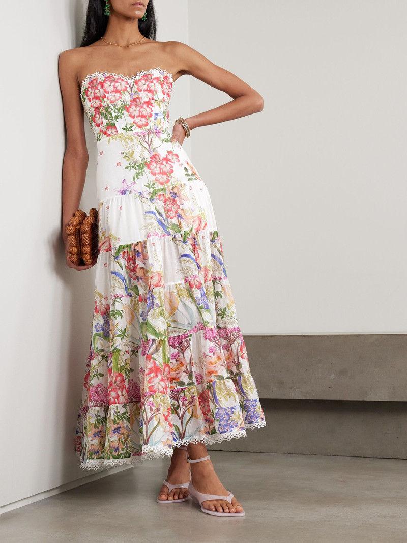 Charo Ruiz Danny strapless tiered floral-print cotton-blend voile maxi dress White outlook